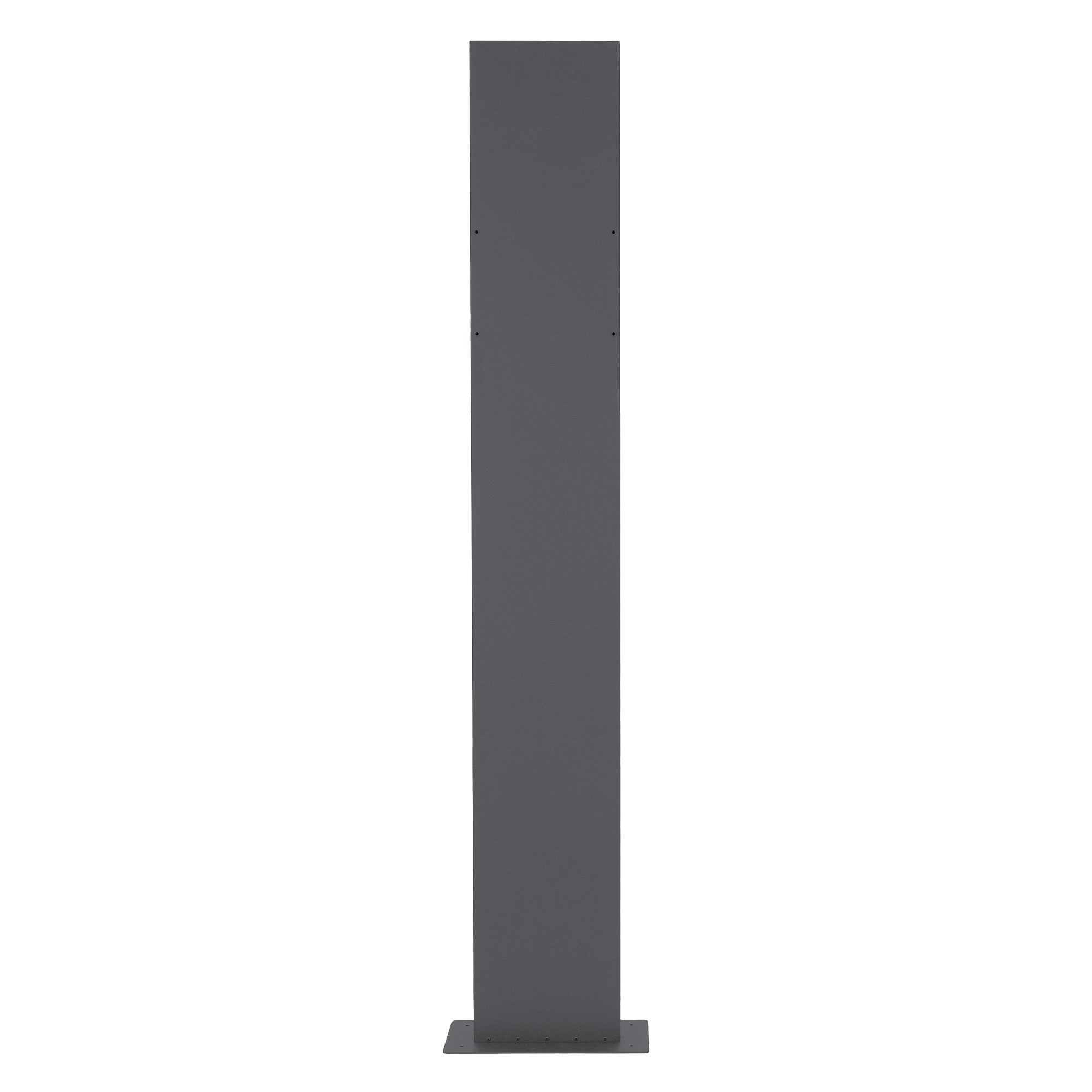 Grå, smal metalstander med en stabil base.