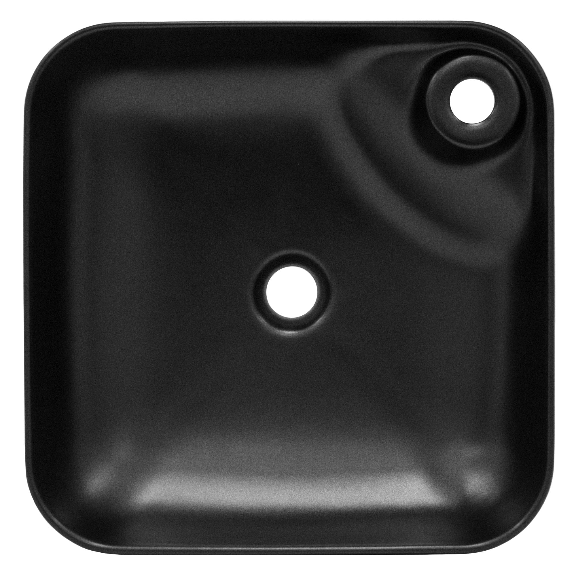 Lavabo nero quadrato con un foro di scarico.