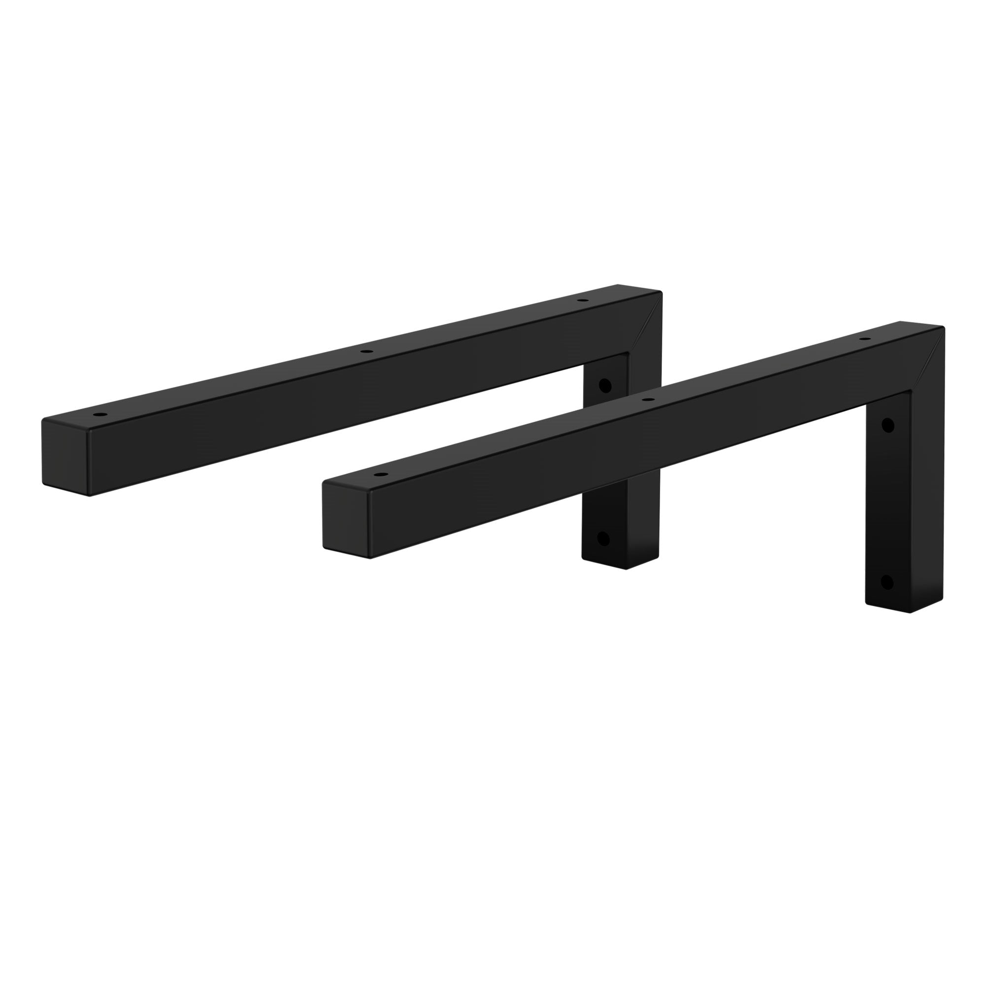 Deux supports noirs, rectangulaires, avec trous de perçage.