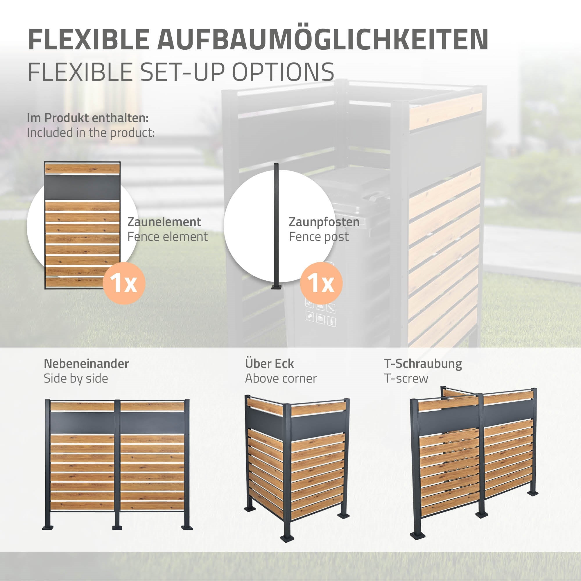 Grafik mit verschiedenen Aufbaumöglichkeiten für einen Zaun.
