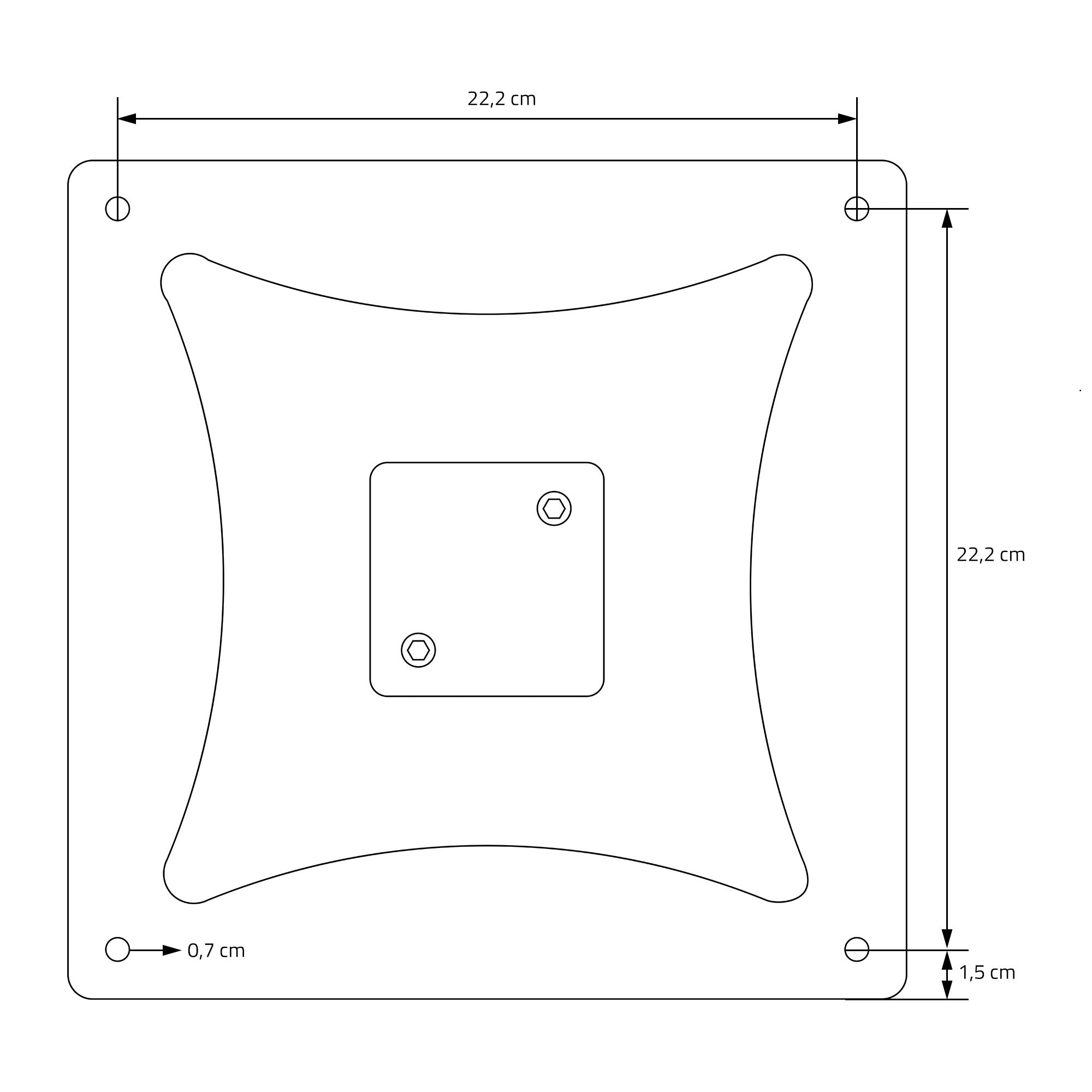 Disegno tecnico con misure di una piastra di montaggio.