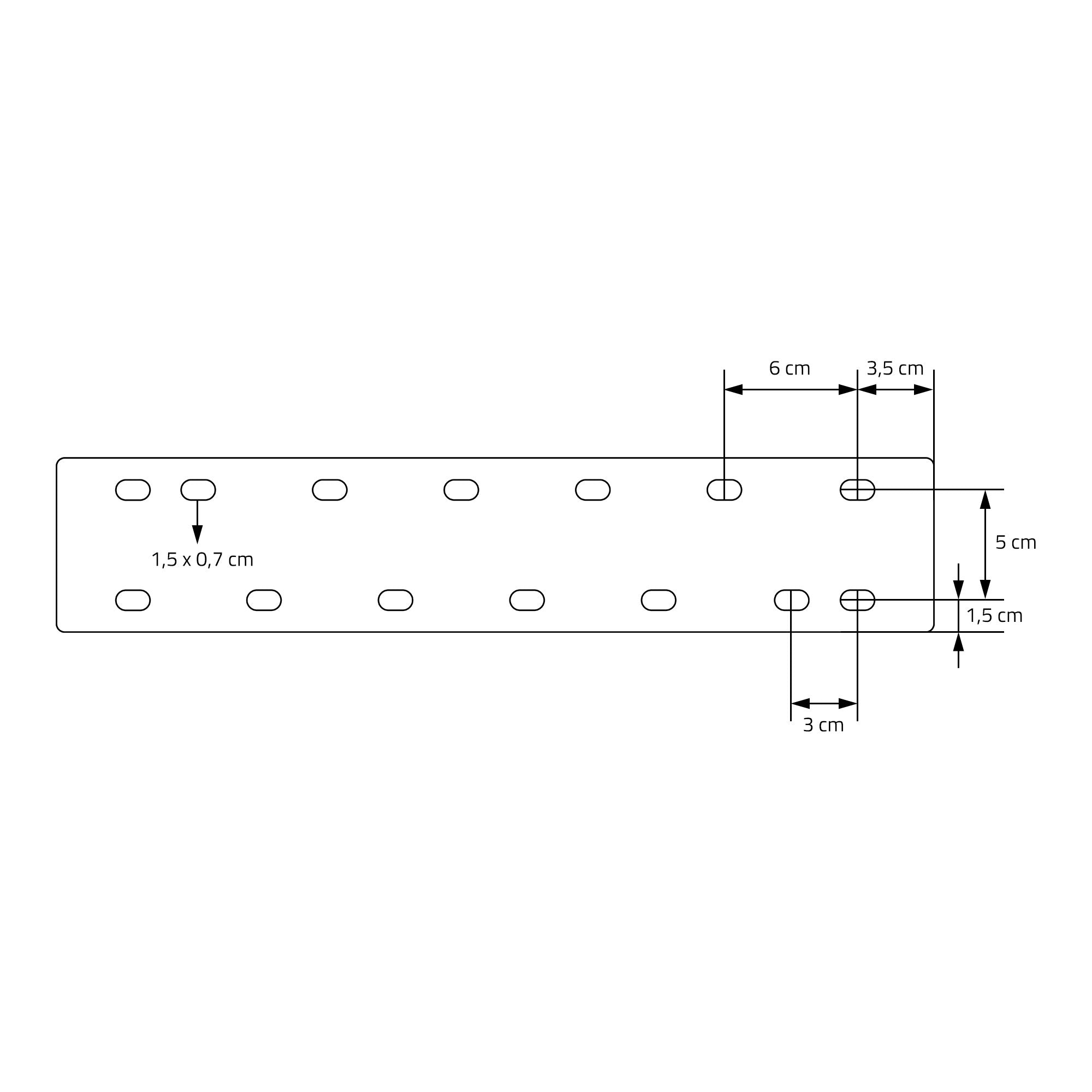 Technical drawing of a metal part with dimensions and holes.