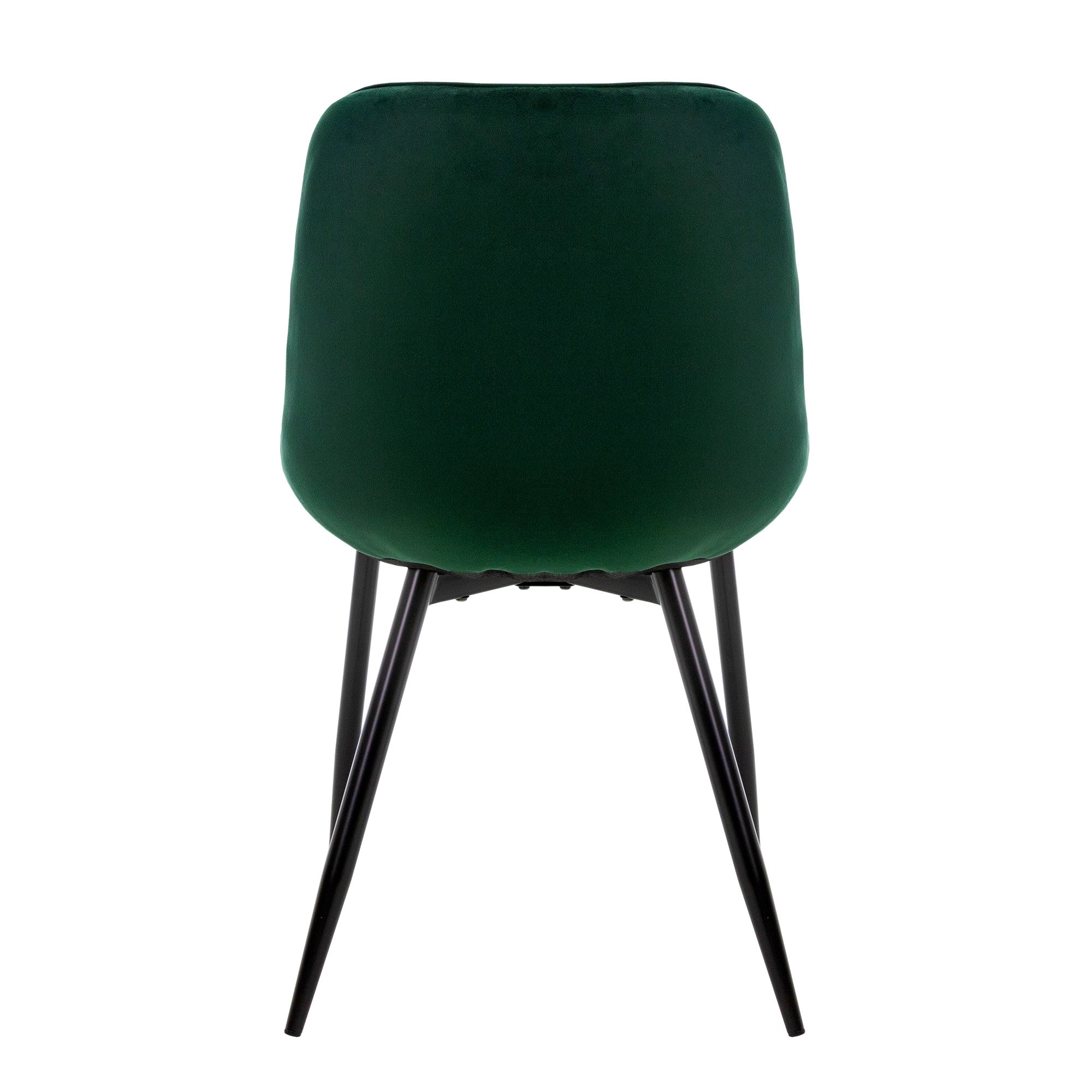 Vue de dos d'une chaise verte avec des pieds noirs.