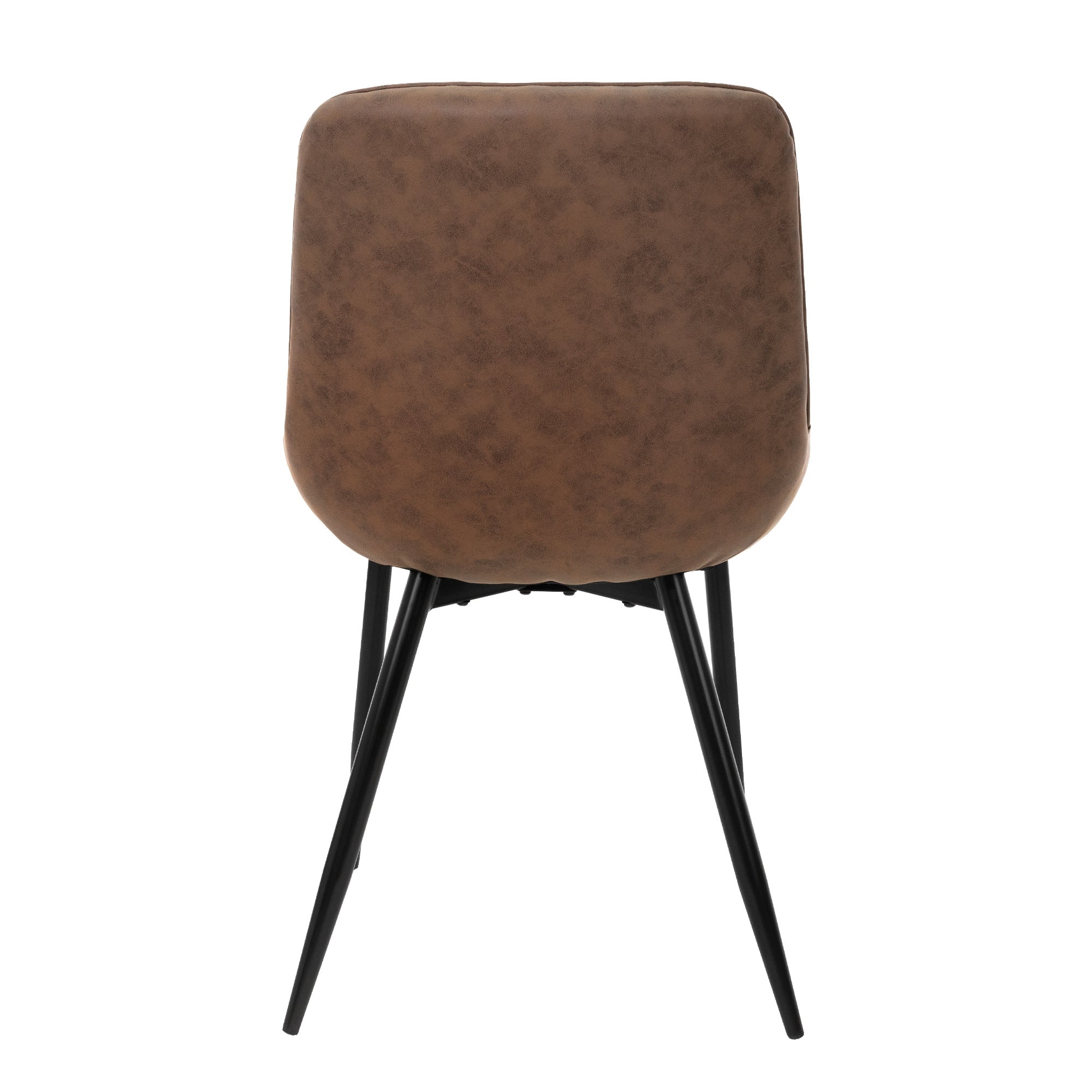 Vue arrière d'une chaise brune avec cadre noir.