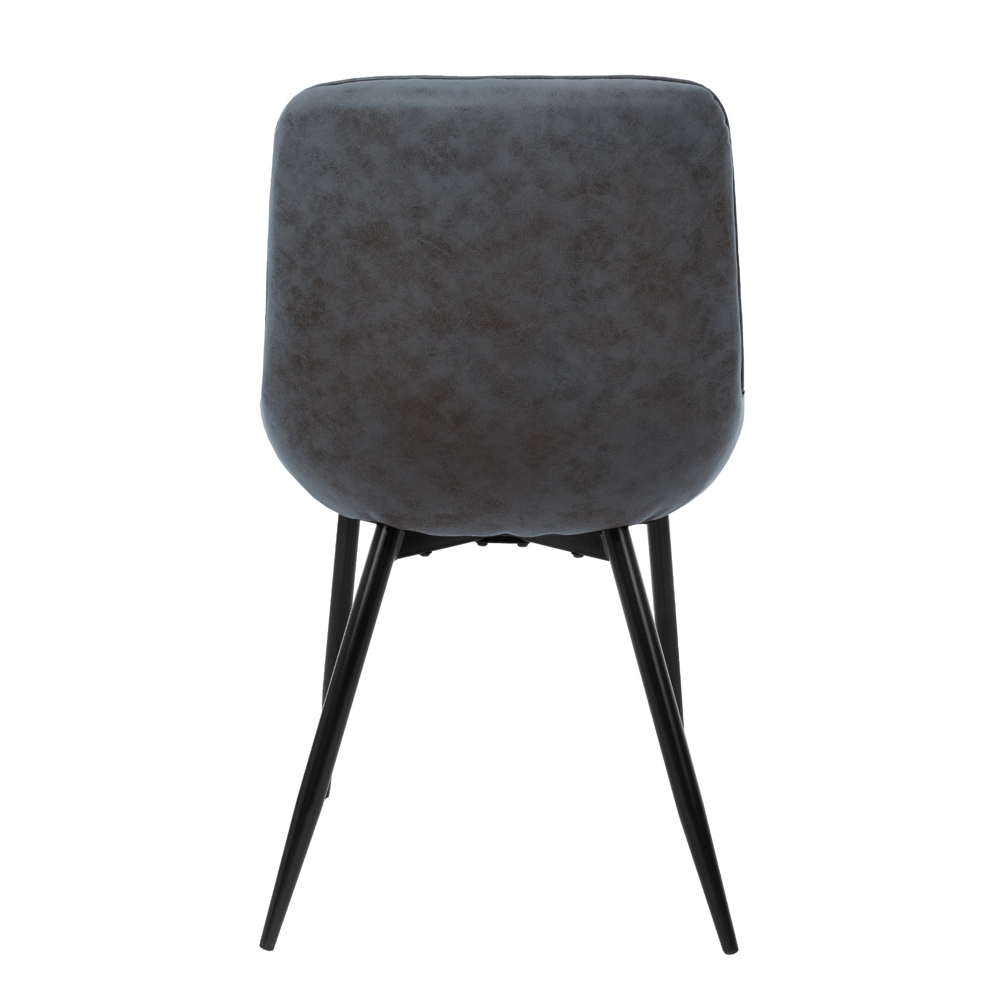 Vista trasera de una silla gris con patas negras.