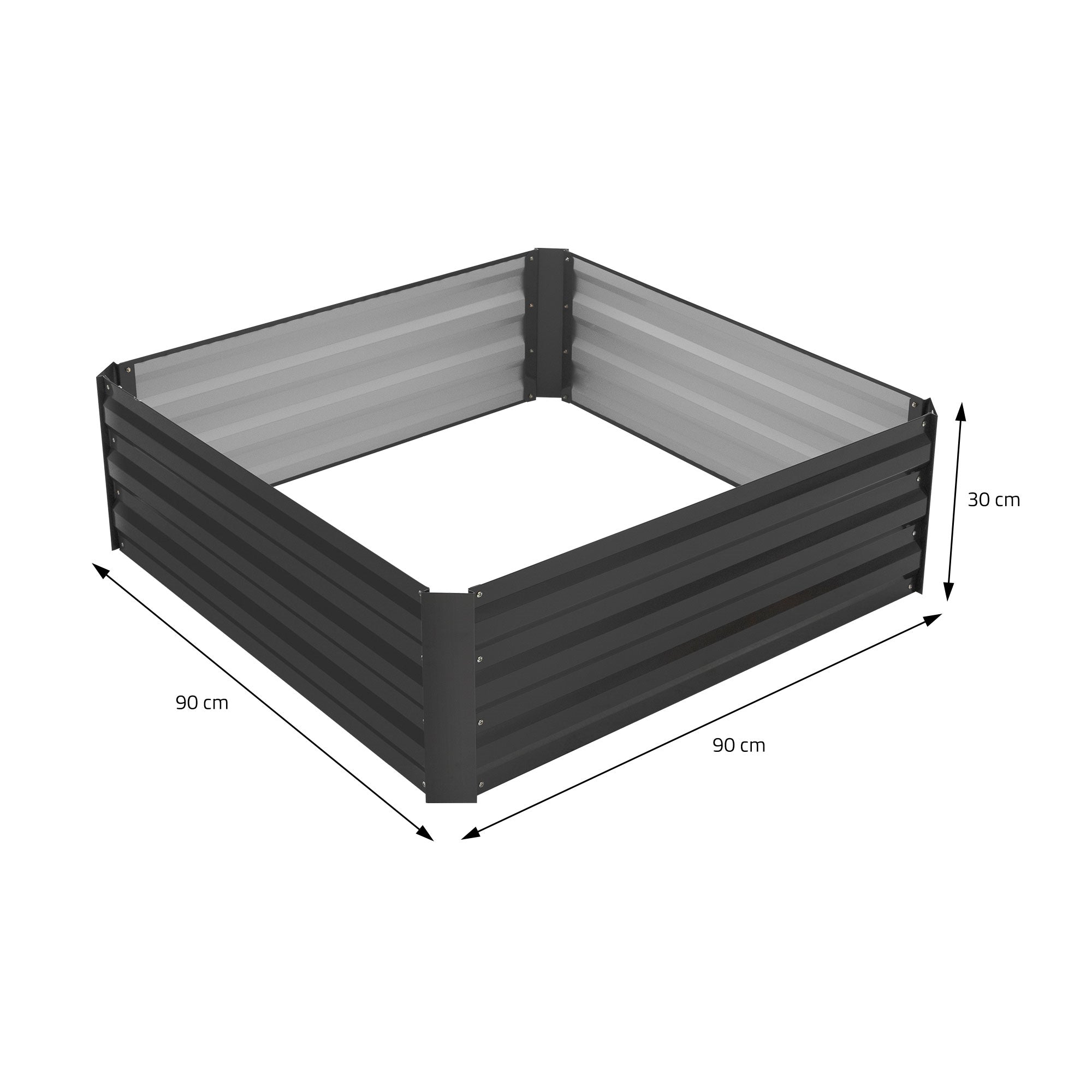 Egy négyzet alakú magaságyás méretvázlata 90 cm oldalhosszal.