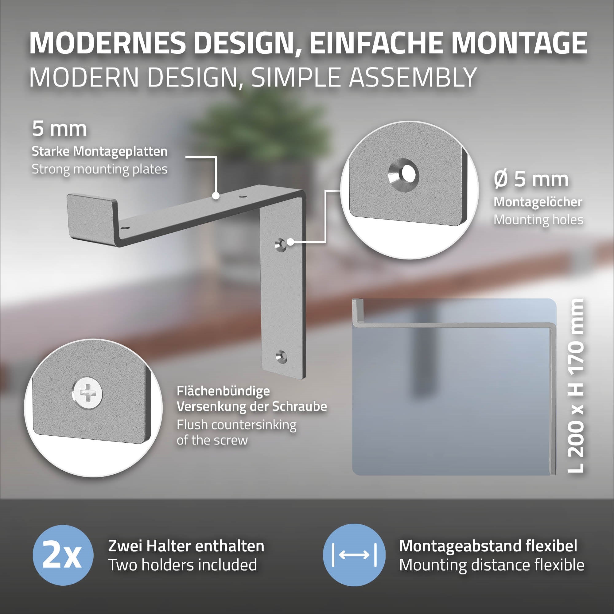 Grafik mit einem Wandhalter, der einfach montiert werden kann.