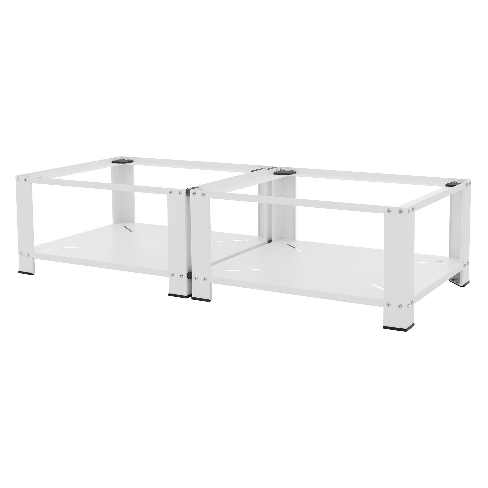 White piece of furniture with two shelves and no contents.