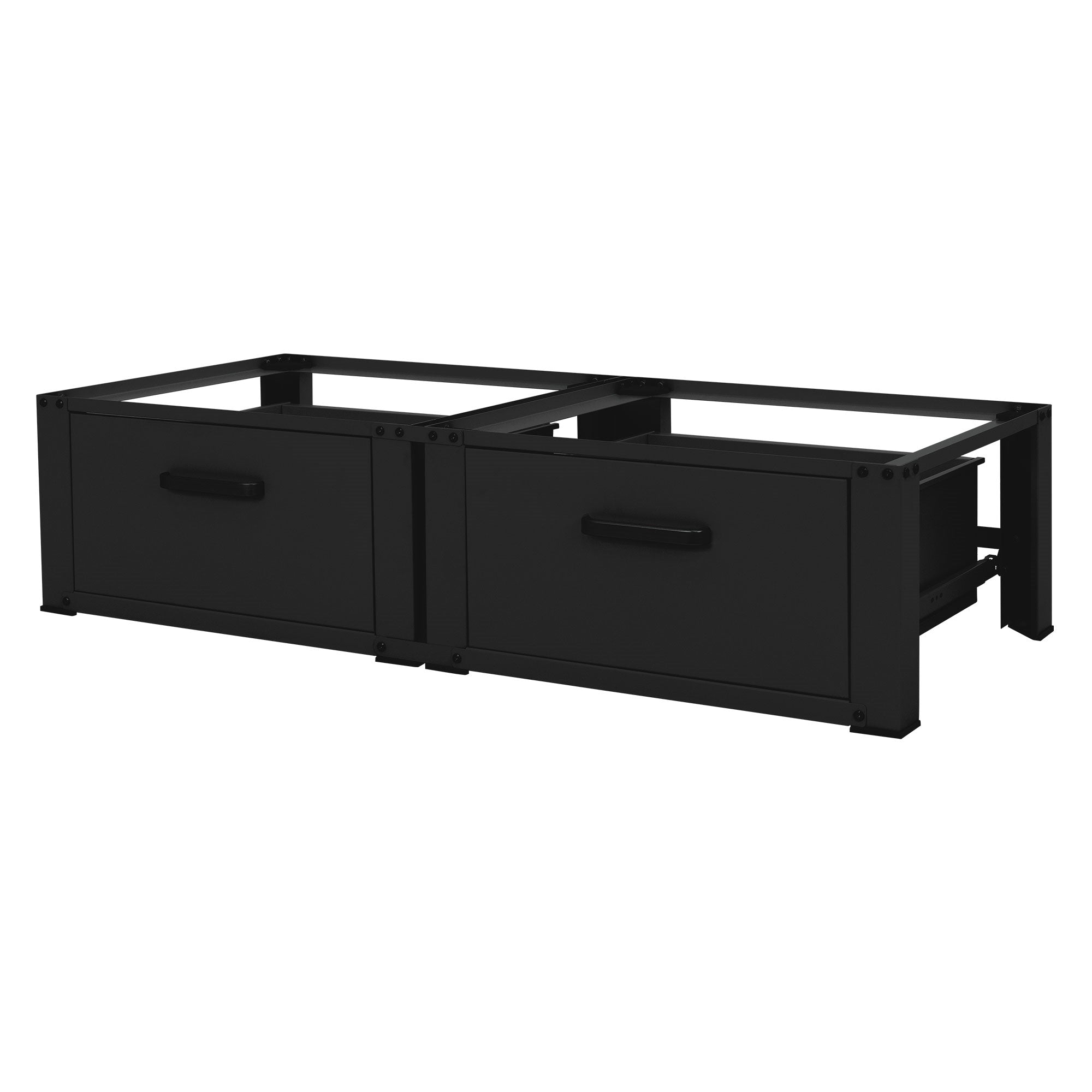 Black storage space with two drawers, empty.