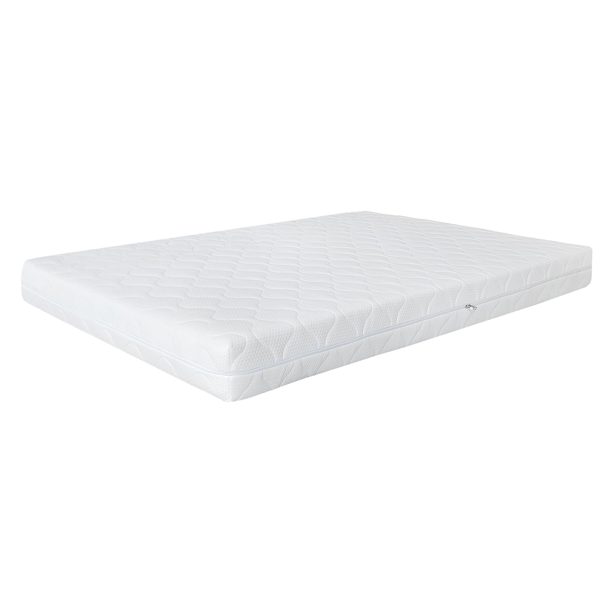 Witte koudschuimmatras op een bed.