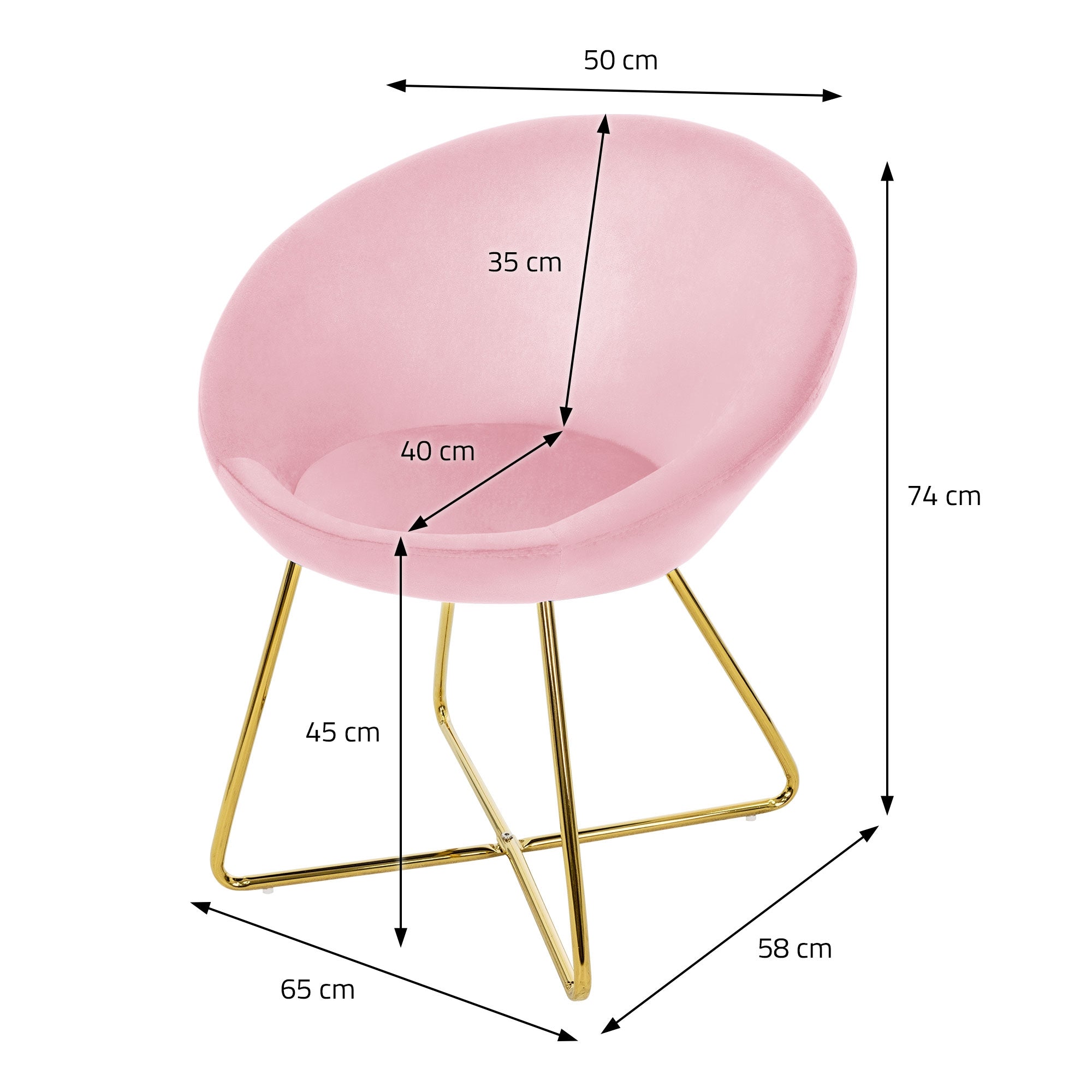 Dessin technique d'un fauteuil rose avec un cadre doré.