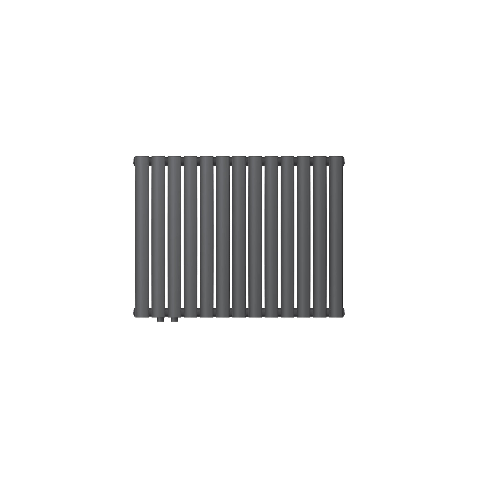 Anthracite-colored oval heating panel without background, horizontally oriented.