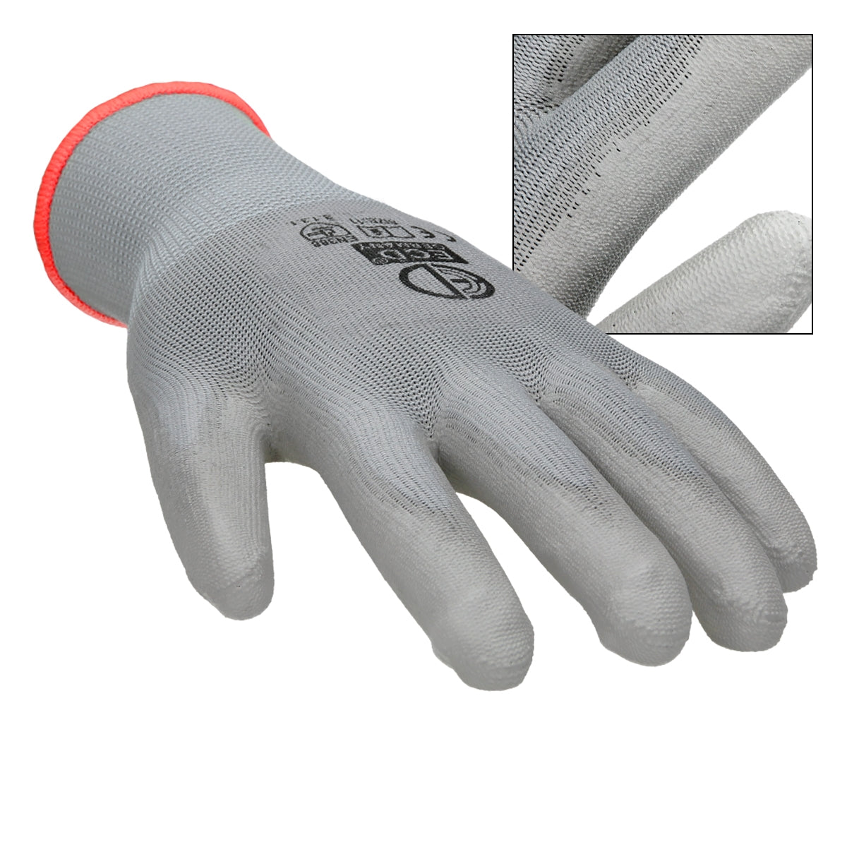 Gray mechanic glove, visible from the side with detailed view.