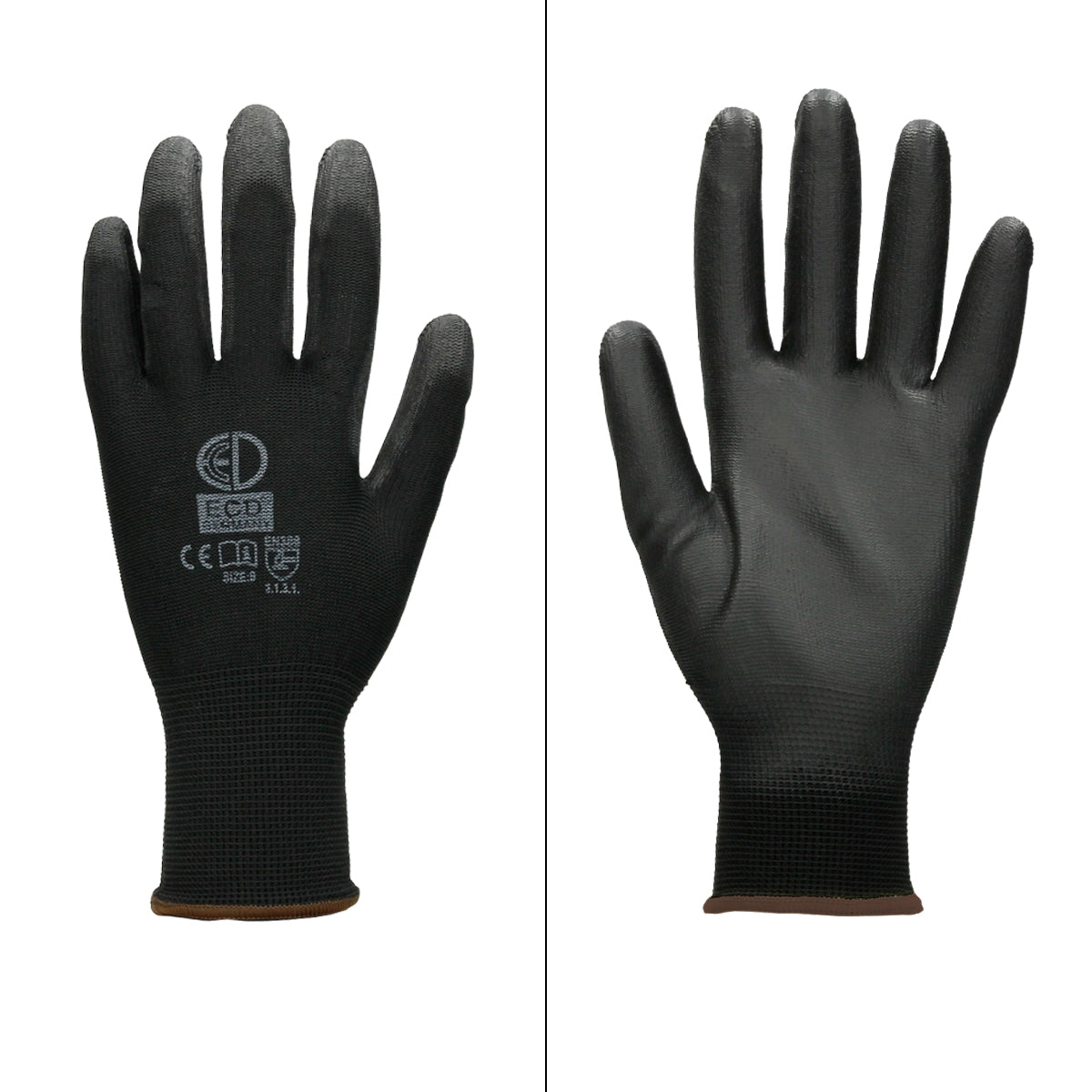 Guantes de mecánico negros, tamaño 9-L, con superficie lisa.