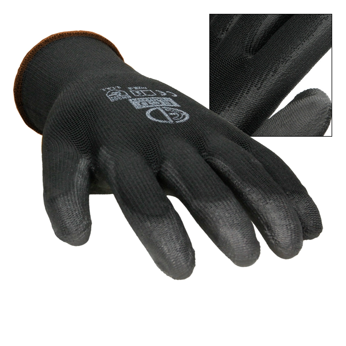 A black mechanic glove in size L, viewed from the side.