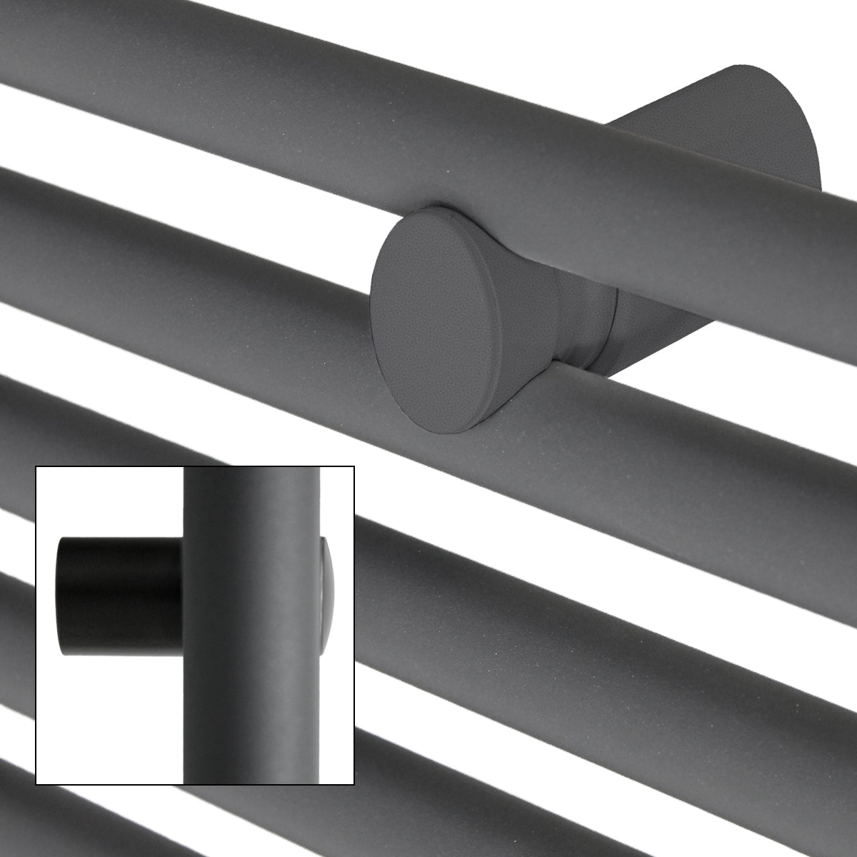 Support anthracite avec éléments ronds et droits.