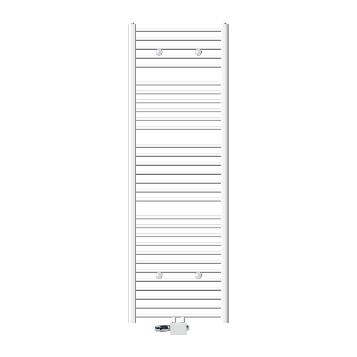 Un radiateur vertical blanc avec plusieurs lamelles horizontales.