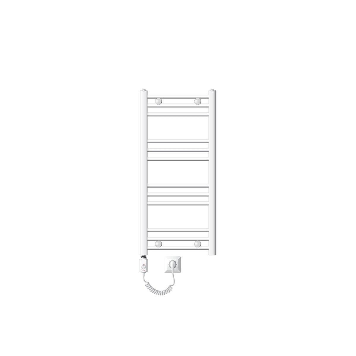 White towel radiator with few horizontal bars.