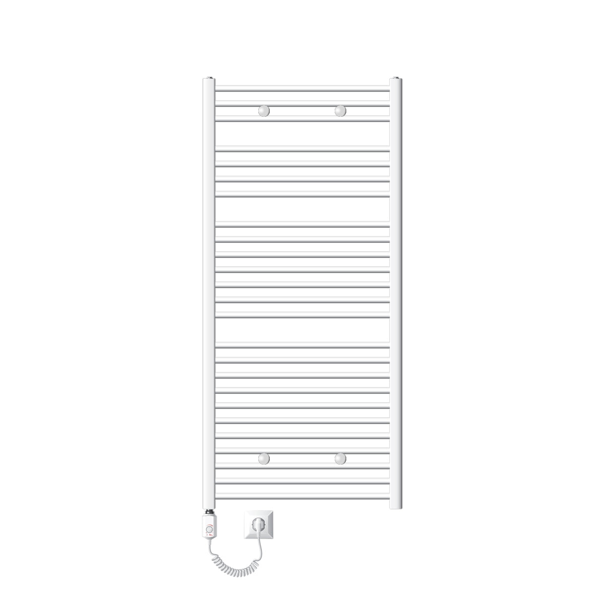 Radiateur à serviettes électrique avec barres horizontales et câble.