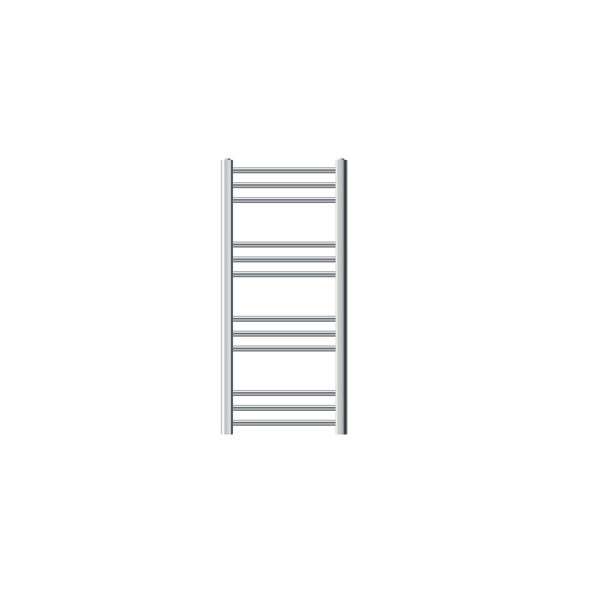 Scaldasalviette in cromo, 40x80 cm, con diverse barre riscaldanti orizzontali.