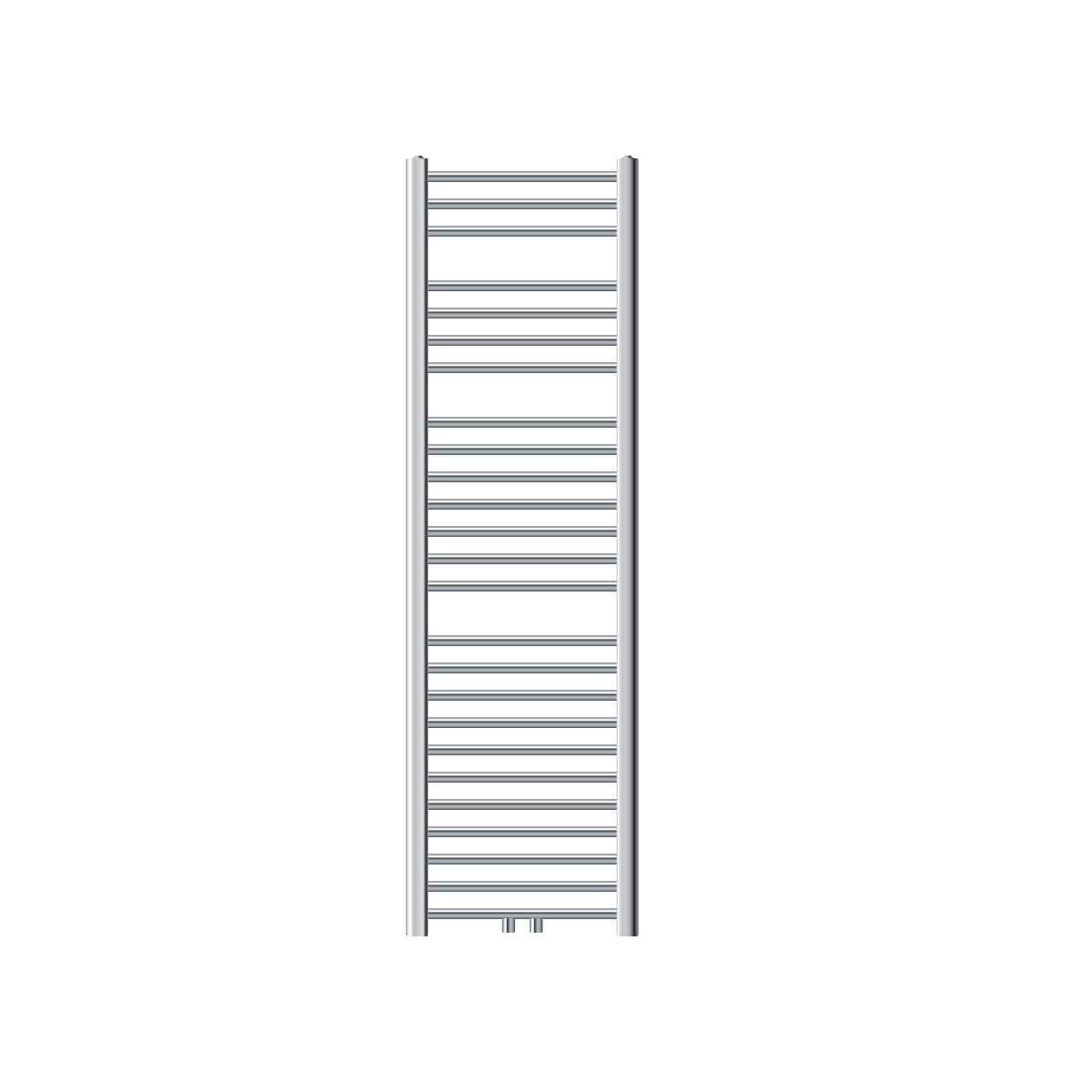 Un radiateur à serviettes vertical étroit avec de nombreux tuyaux horizontaux.