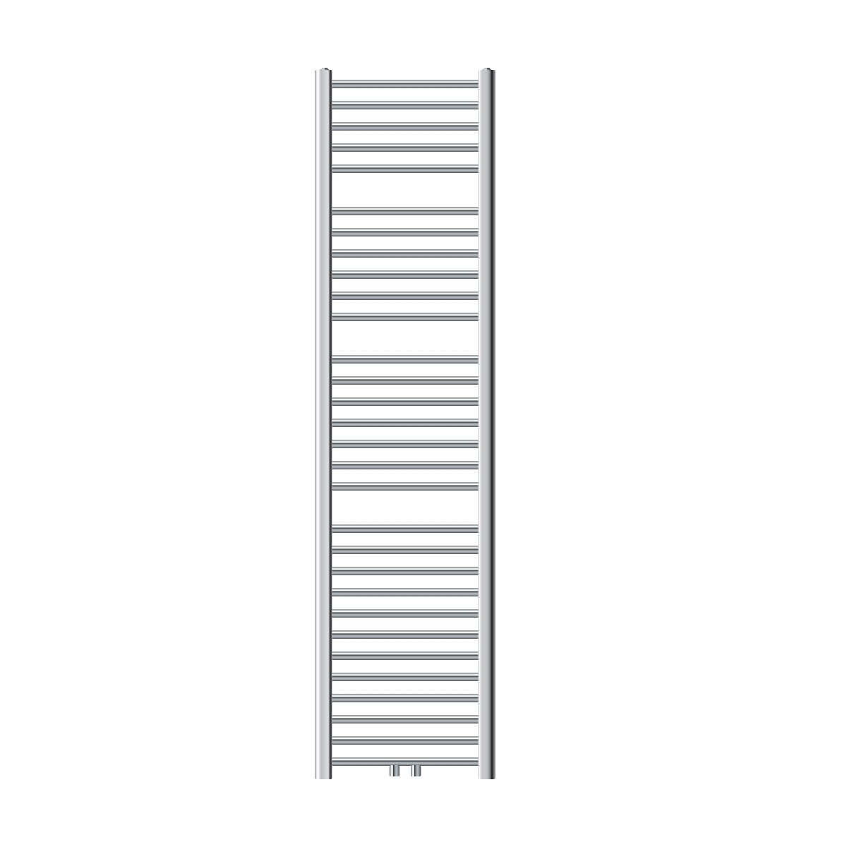 Radiateur à serviettes haut avec de nombreuses barres horizontales en finition chrome.