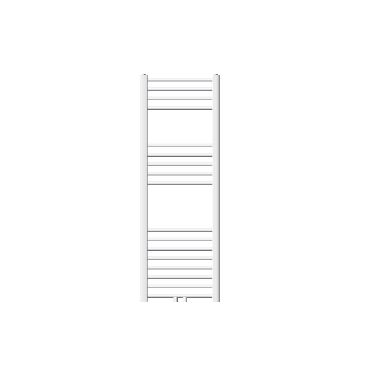 Radiateur à serviettes blanc avec des lamelles horizontales.
