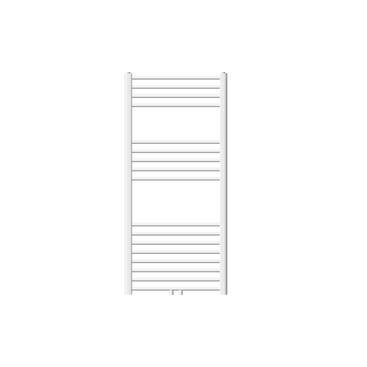 Radiateur à serviettes blanc avec des barres horizontales de taille moyenne.