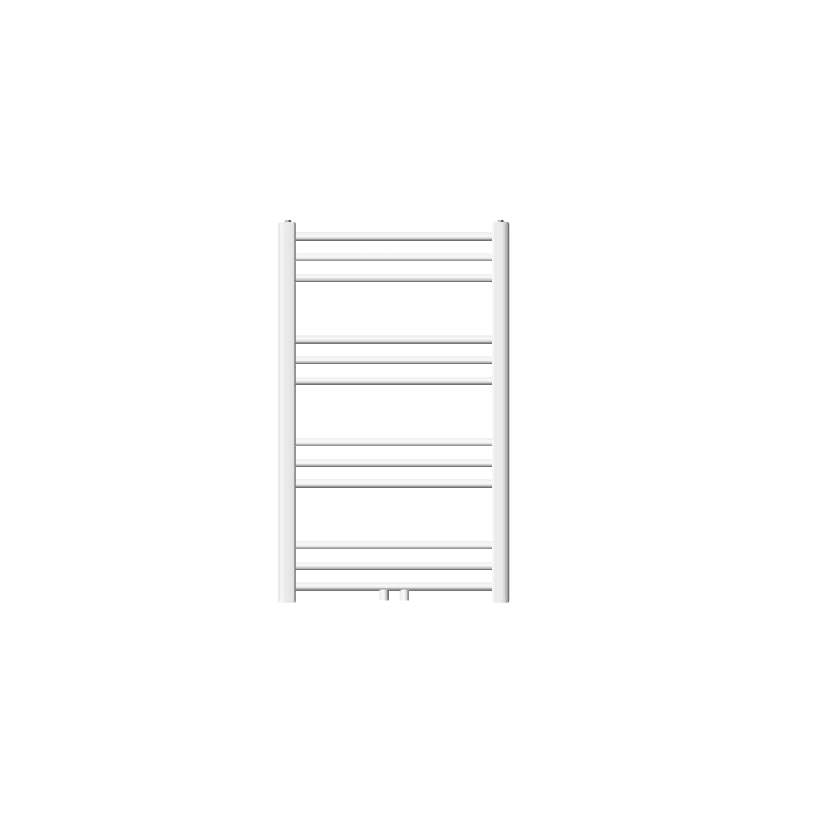 Radiateur à serviettes blanc avec plusieurs barres horizontales.
