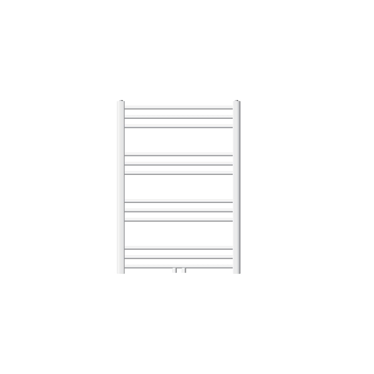 Chauffe-serviettes blanc avec plusieurs barres horizontales.