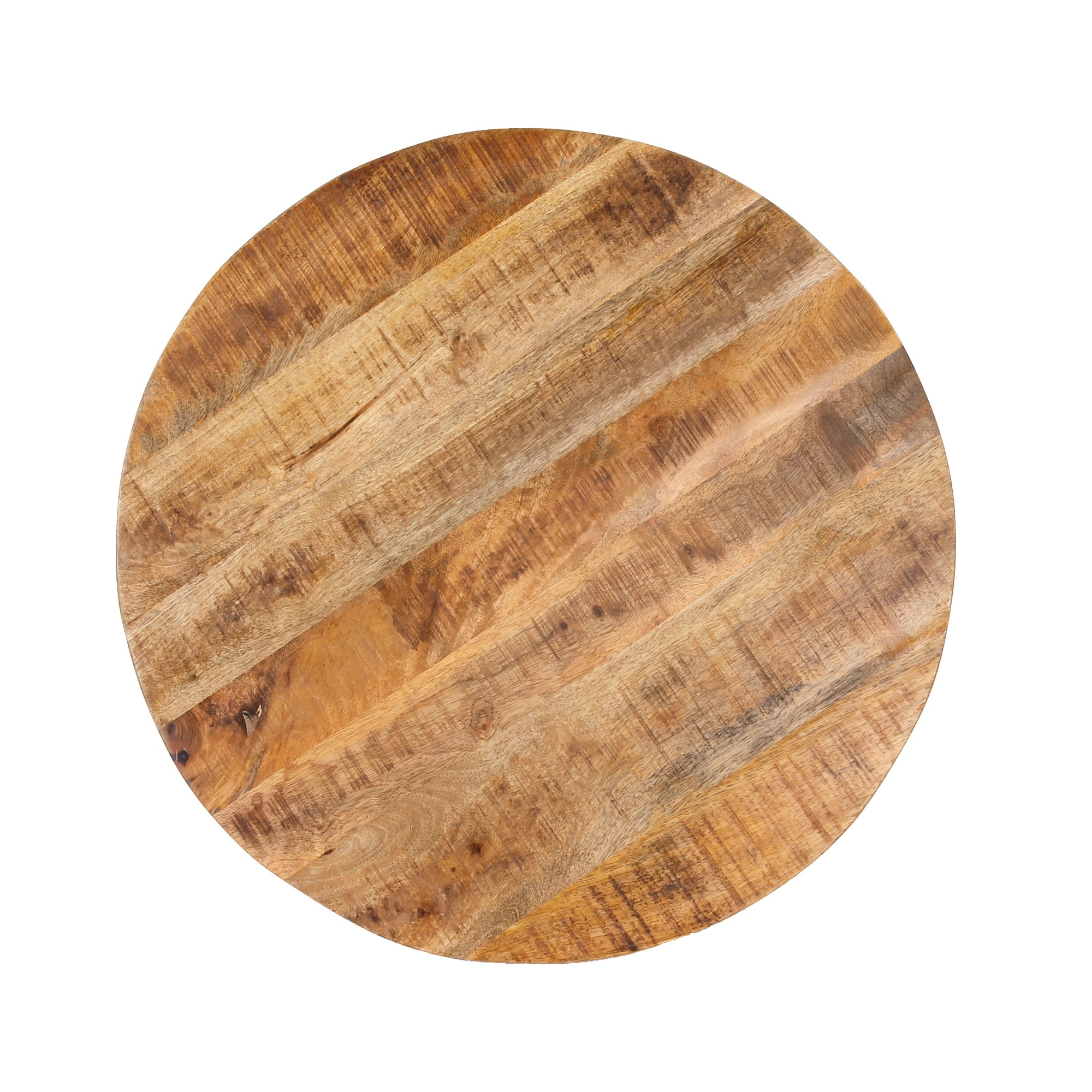 Ronde houten tafel met zichtbare houtnerven.