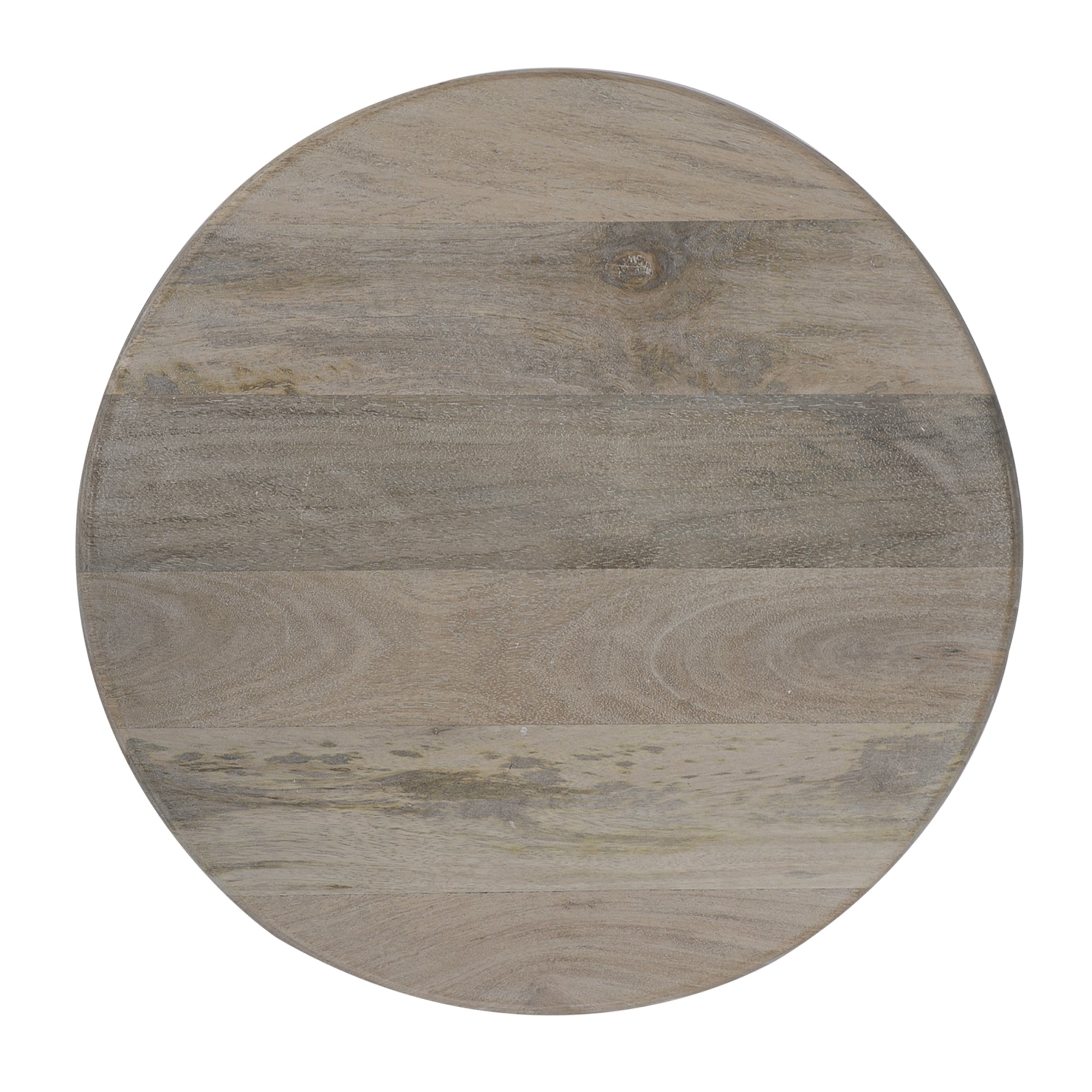 Runder Holztisch mit glatter Oberfläche und Holzmaserung.