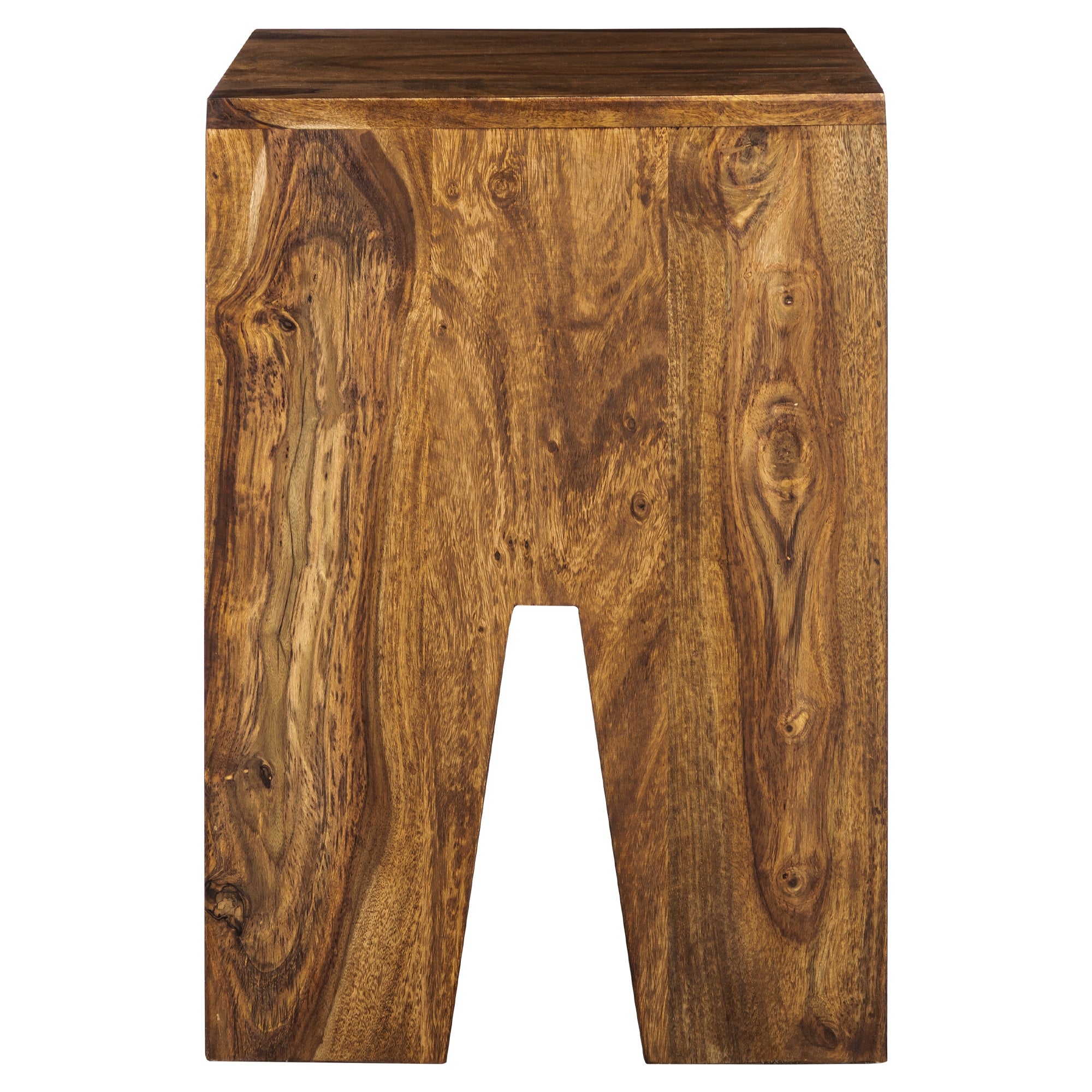 Silla de madera con asiento cuadrado, vista desde el frente.