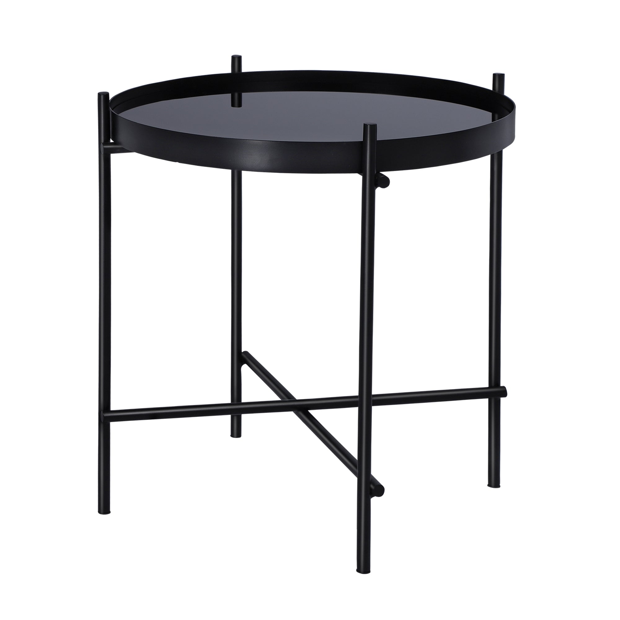 Sort sidebord med rund, glat bordplade og et minimalistisk stel.