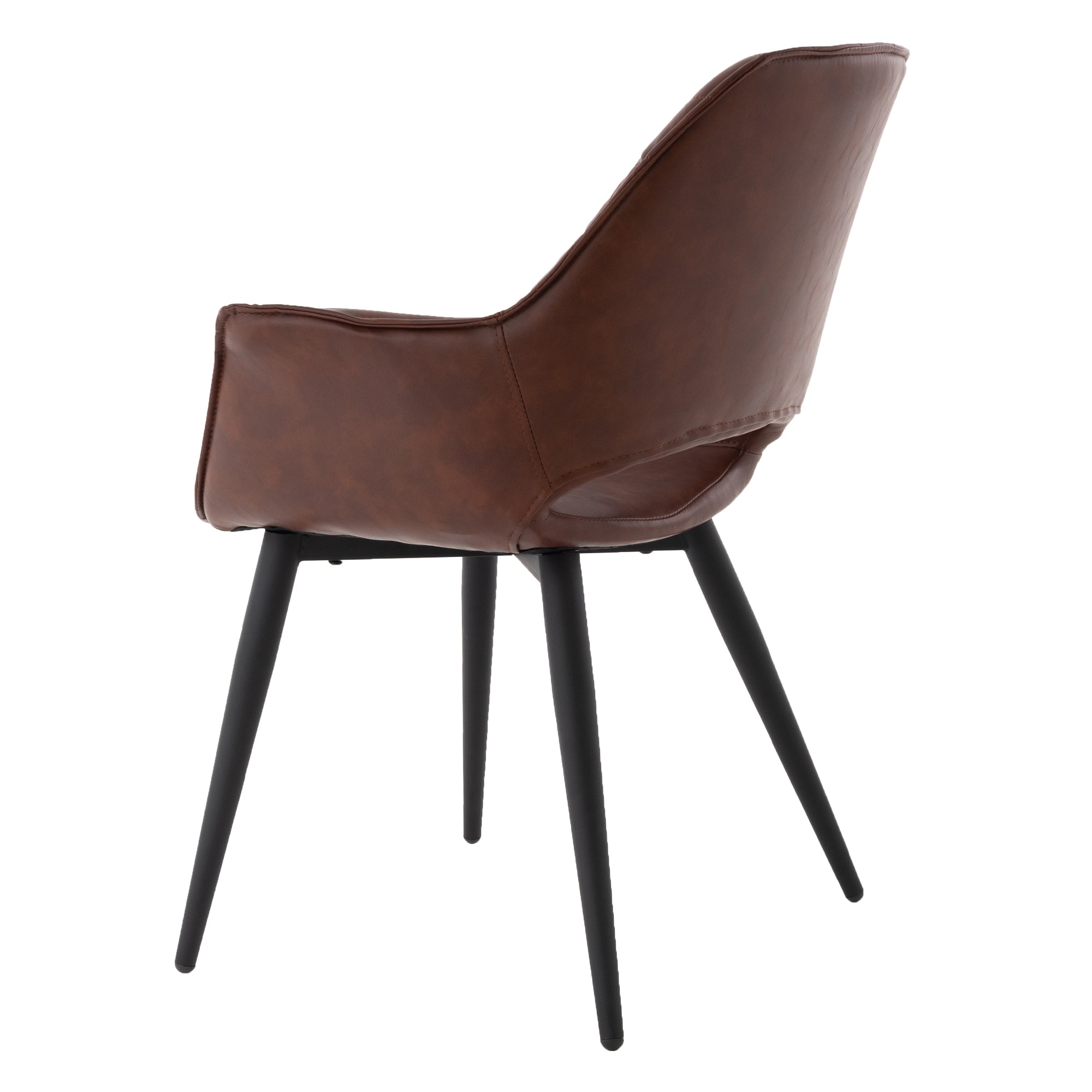Sedia marrone con schienale curvo e gambe nere.