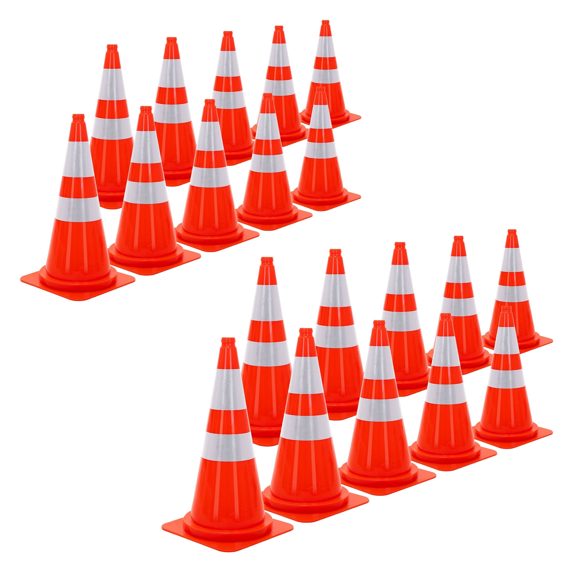 Two groups of orange traffic cones with white stripes, a total of 20 pieces.