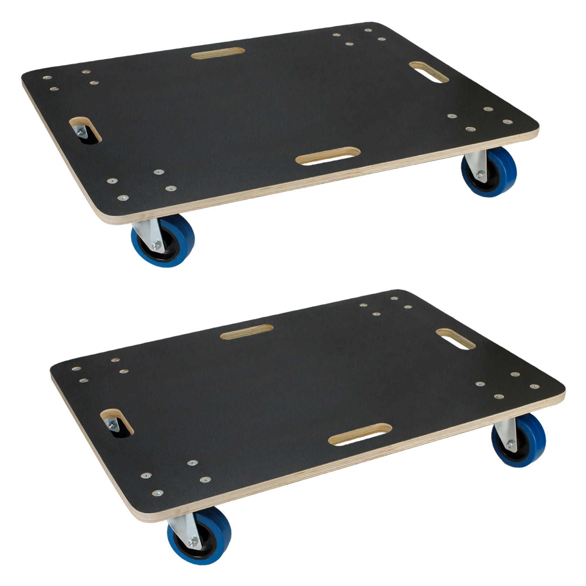 Two transport carts with blue wheels on a white background.