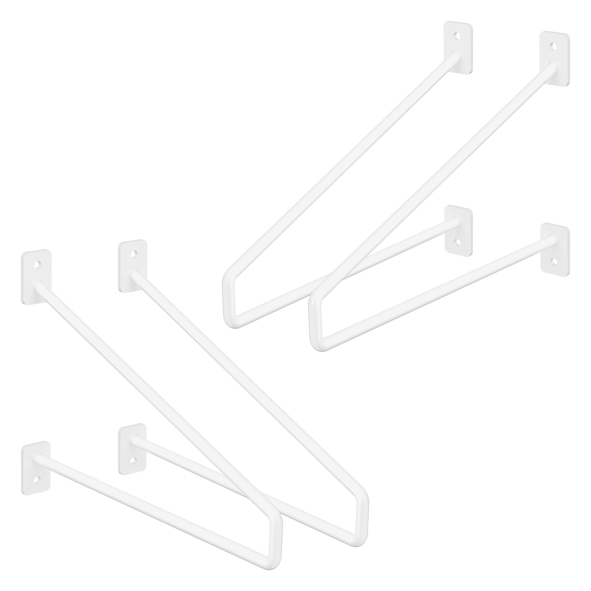 Deux supports muraux blancs avec des tuyaux courbés, montables avec des vis.