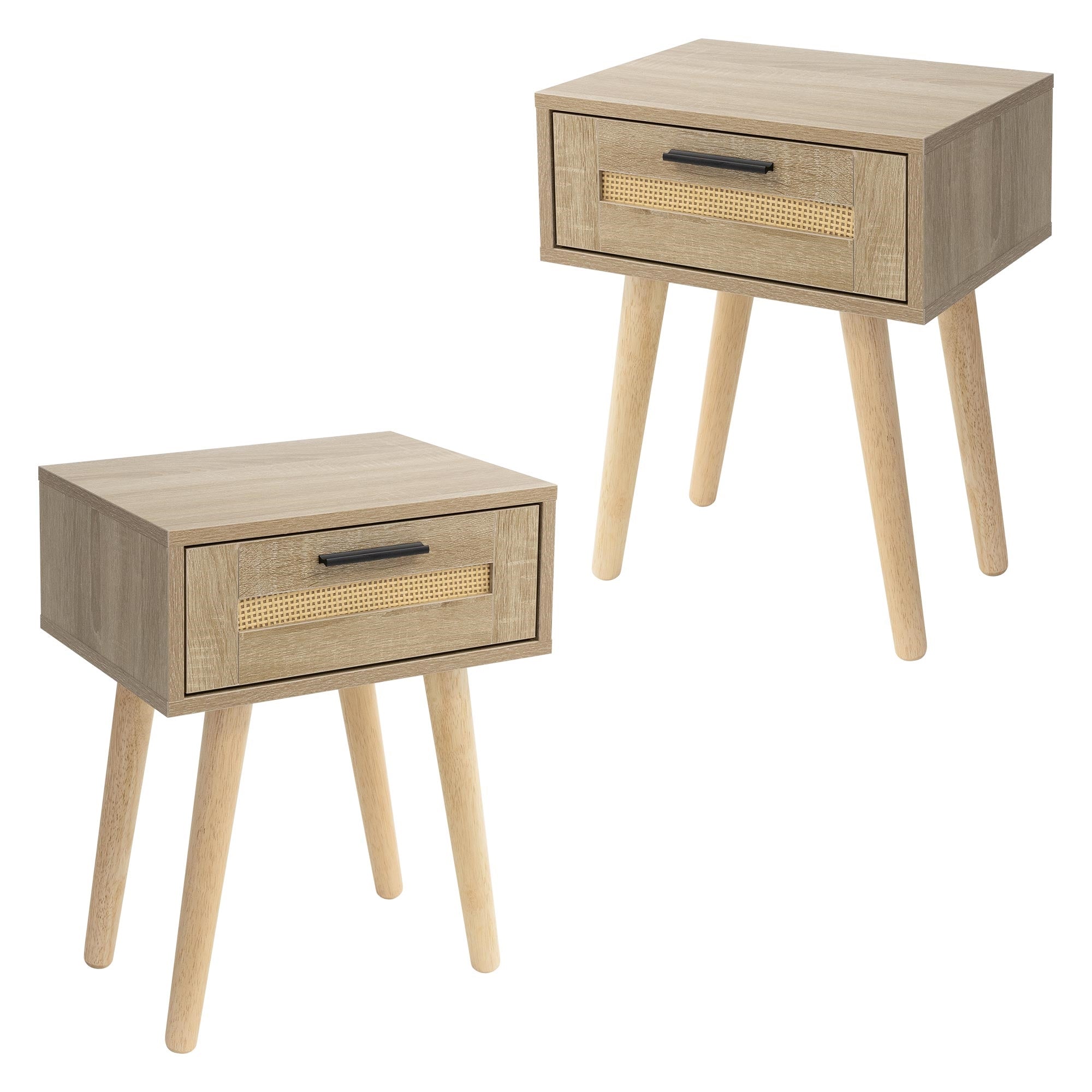 Due comodini piccoli con un cassetto e gambe in legno.