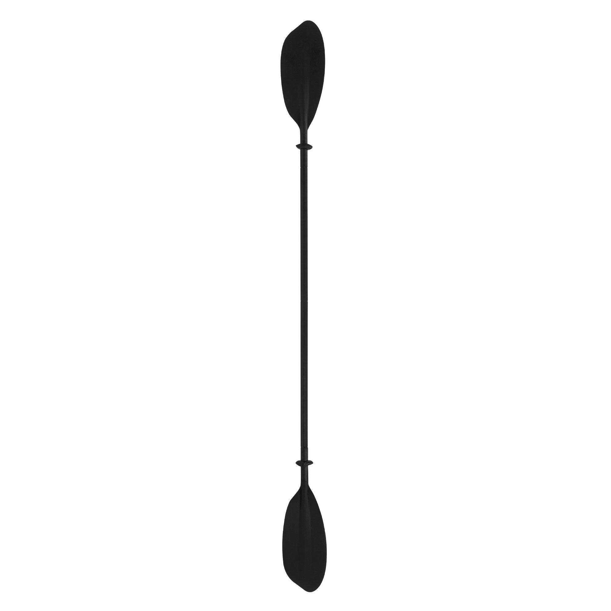 Pagaie noire avec deux lames, positionnée verticalement.