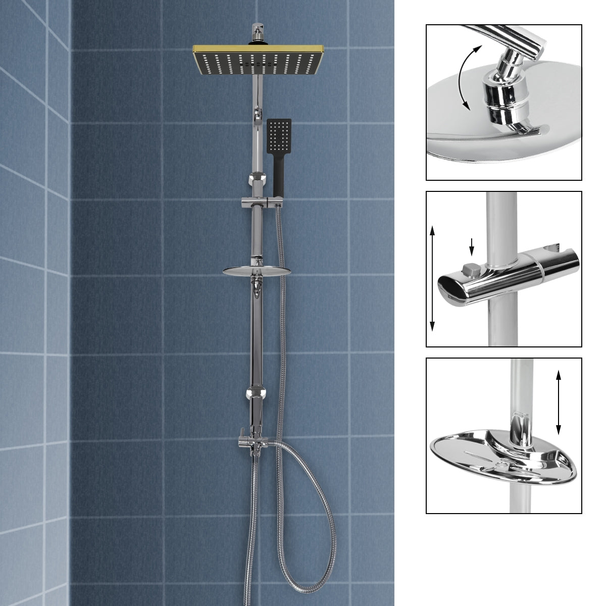 Duschsystem an einer Wand mit Kopfbrause und Handbrause in einem modernen Design.