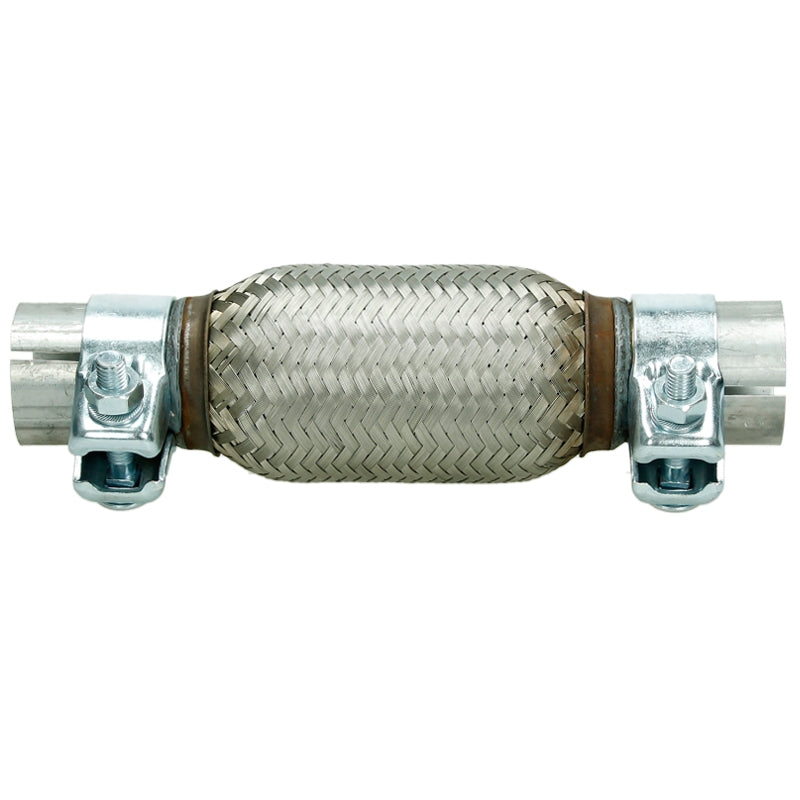Flexible metal pipe with braided sheath and two connections.
