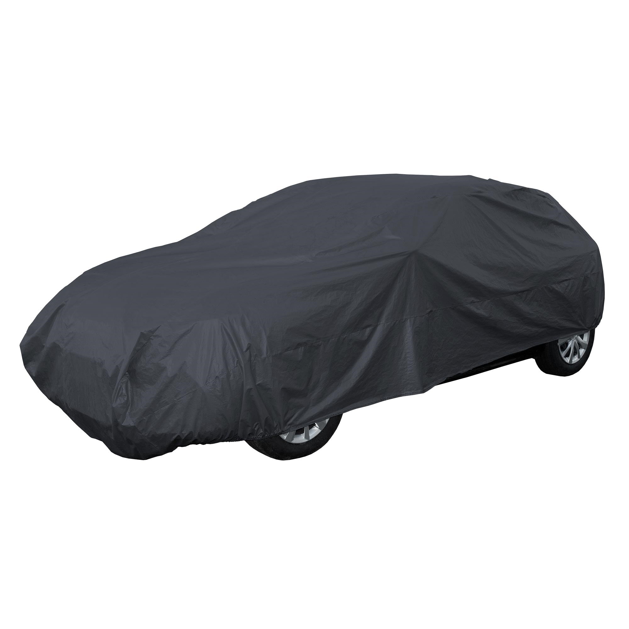 Auto, které je zahaleno černým krytem.