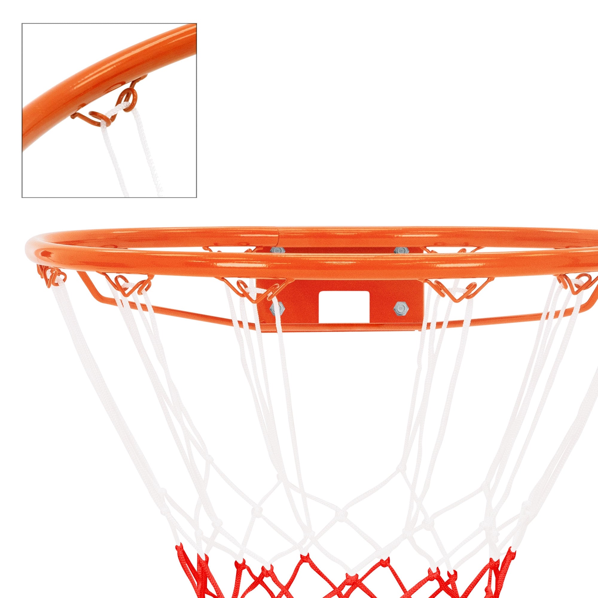 Primo piano di un canestro da basket con rete.