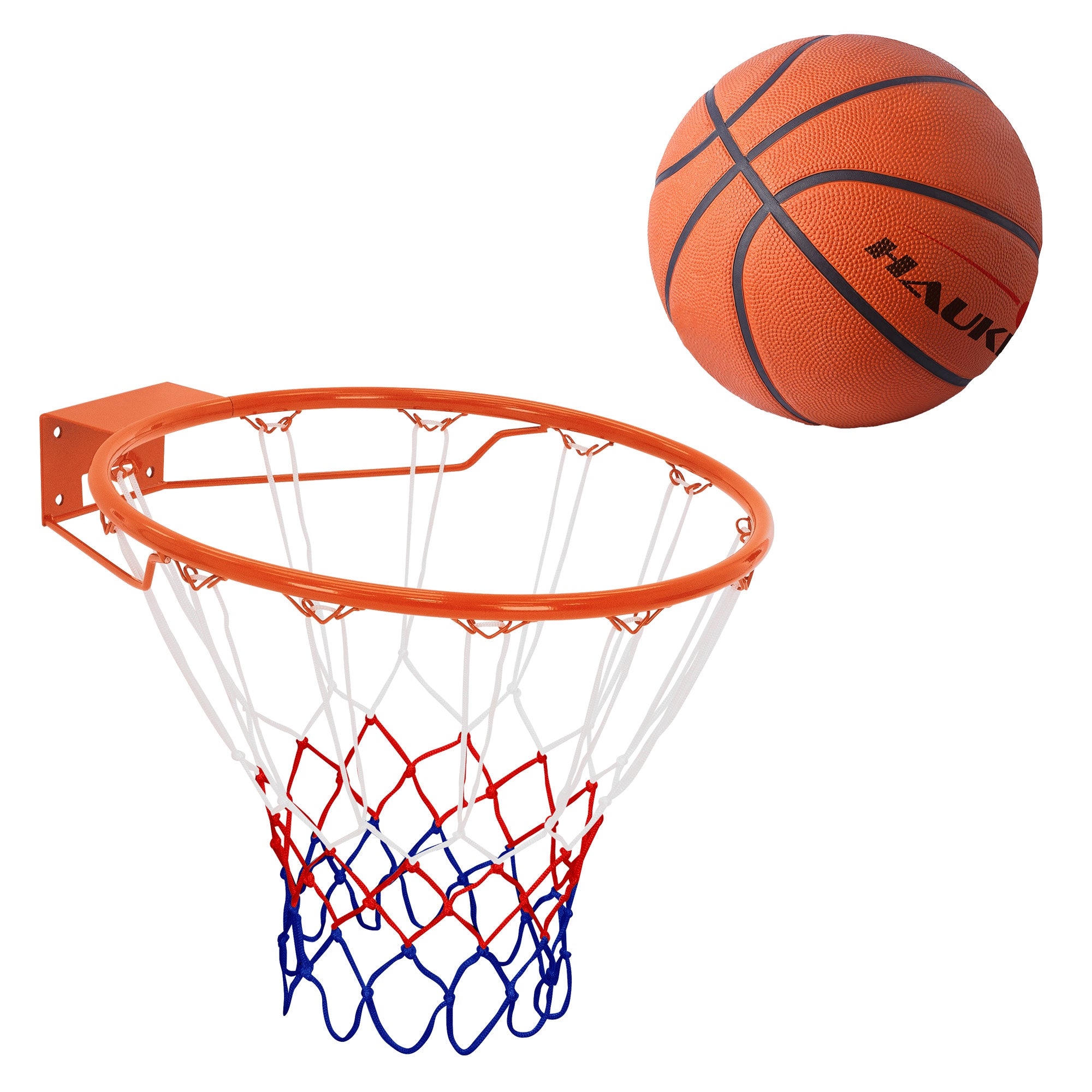 Basketballkorb mit orangefarbenem Ball darüber.