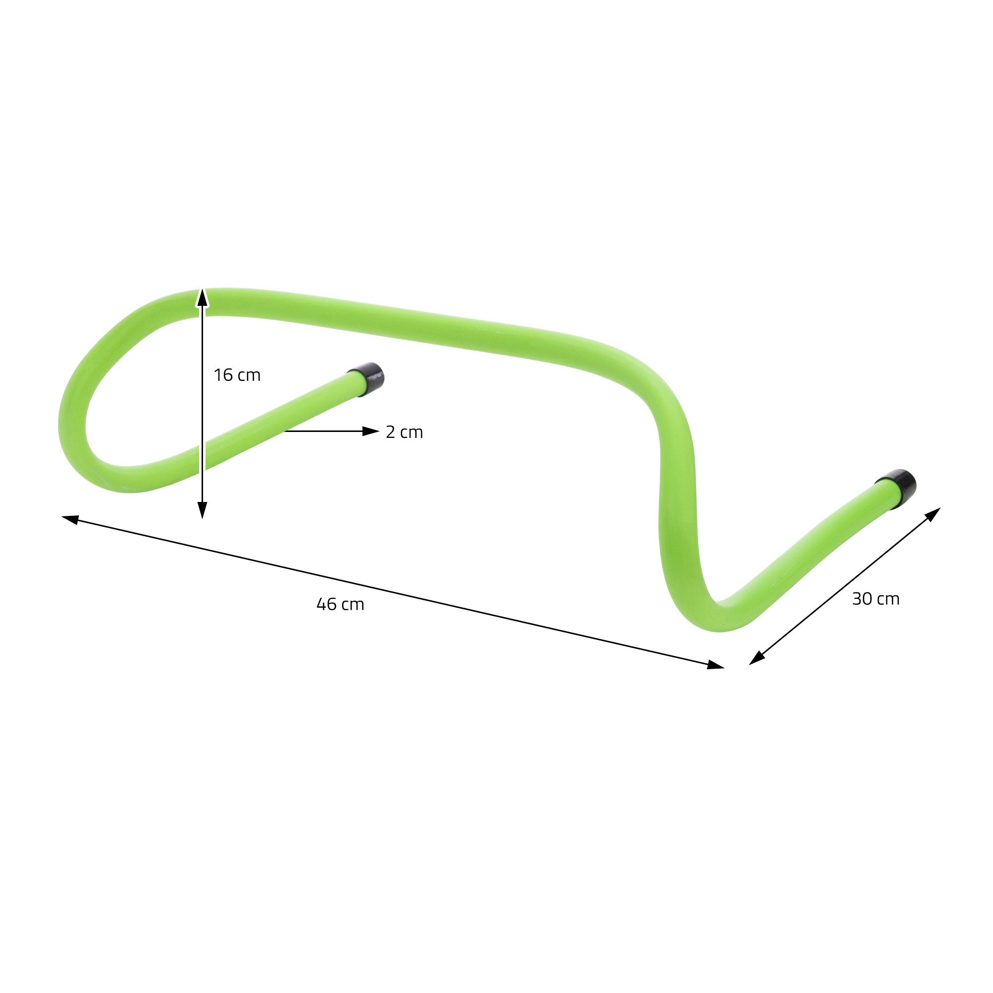Grüner Fitnessgriff mit Maßen: 46 cm lang, 16 cm hoch, 2 cm dick.