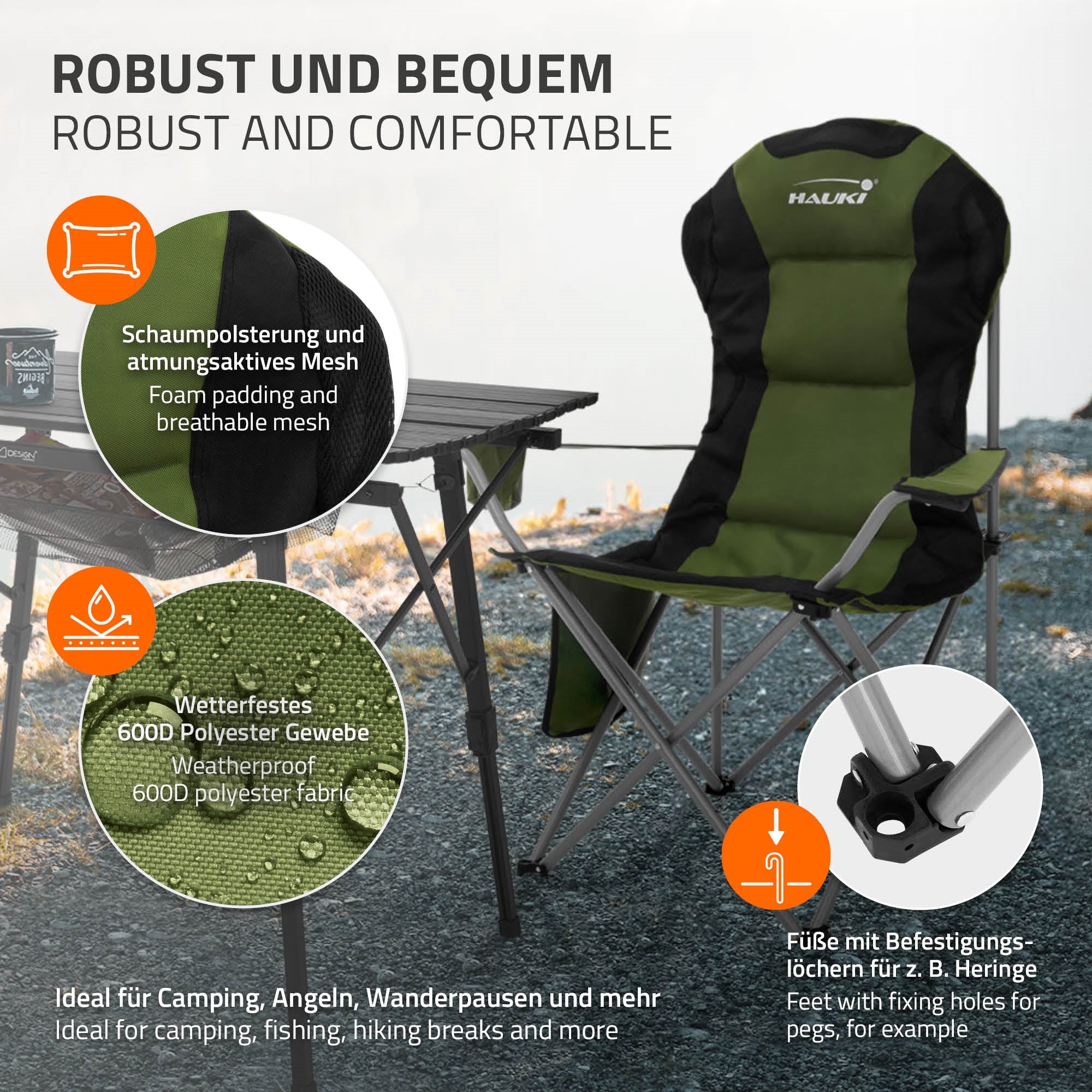 Folding chair with foam padding and breathable mesh.