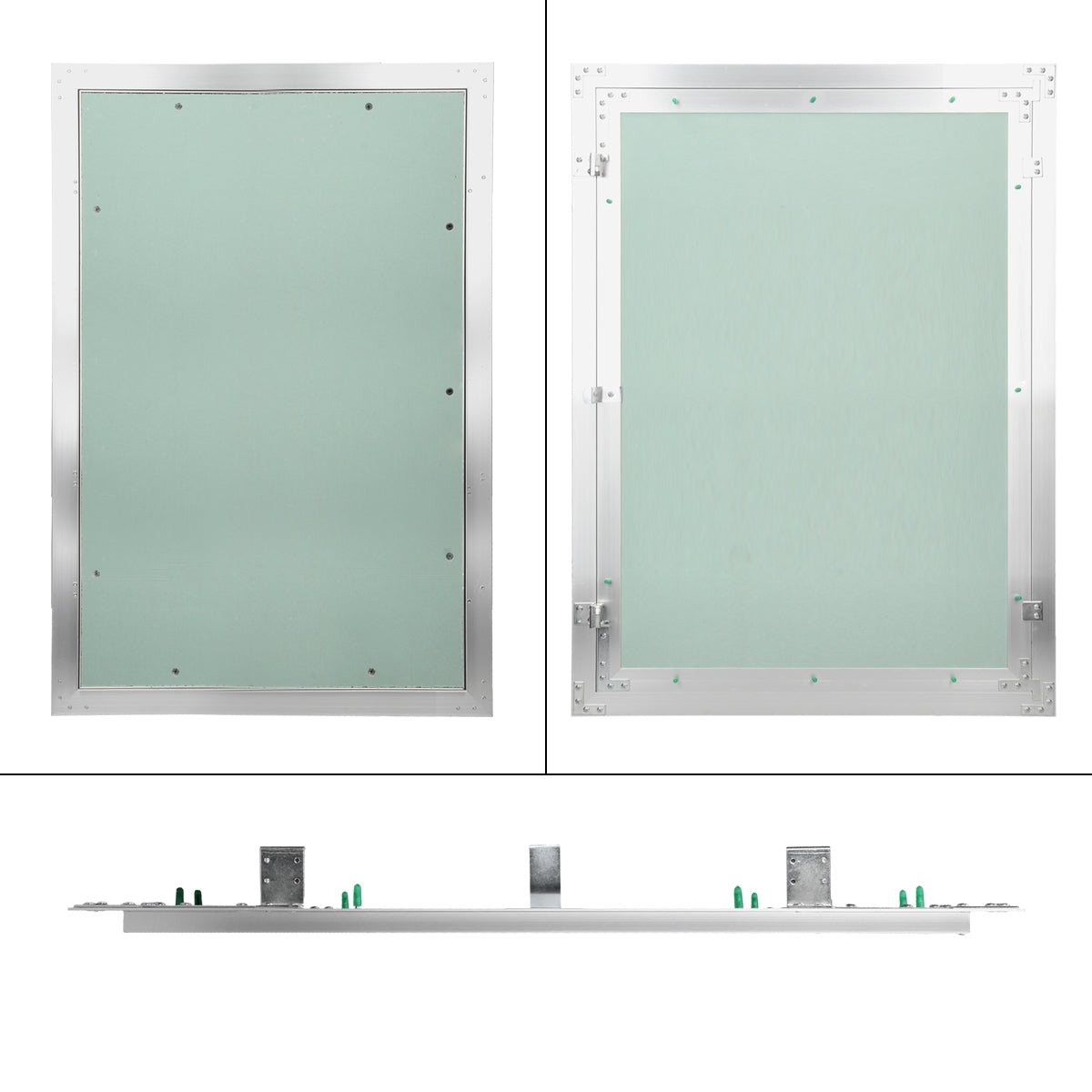 Frame with green glass and brackets.