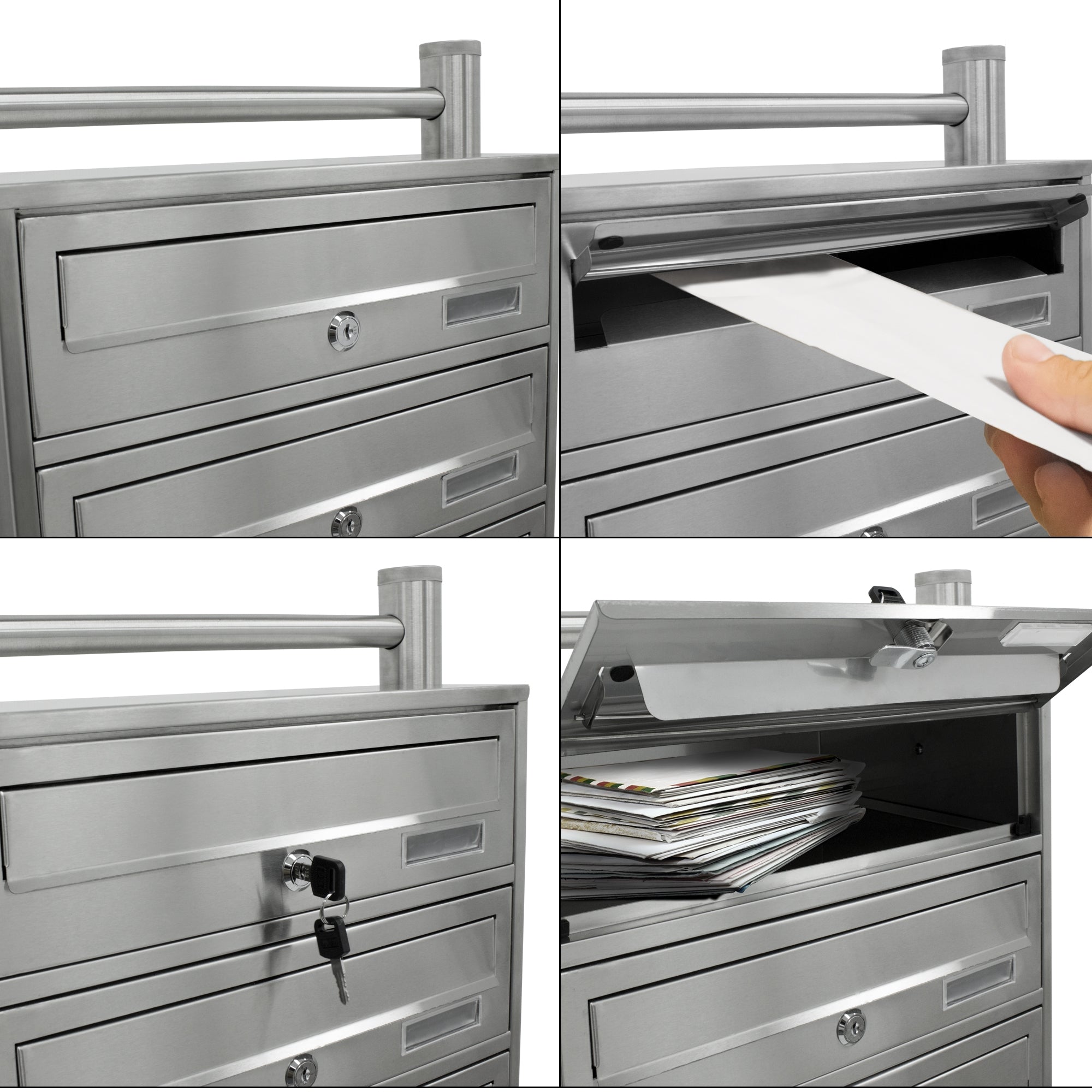 Close-up of a mailbox with an open flap and a letter.