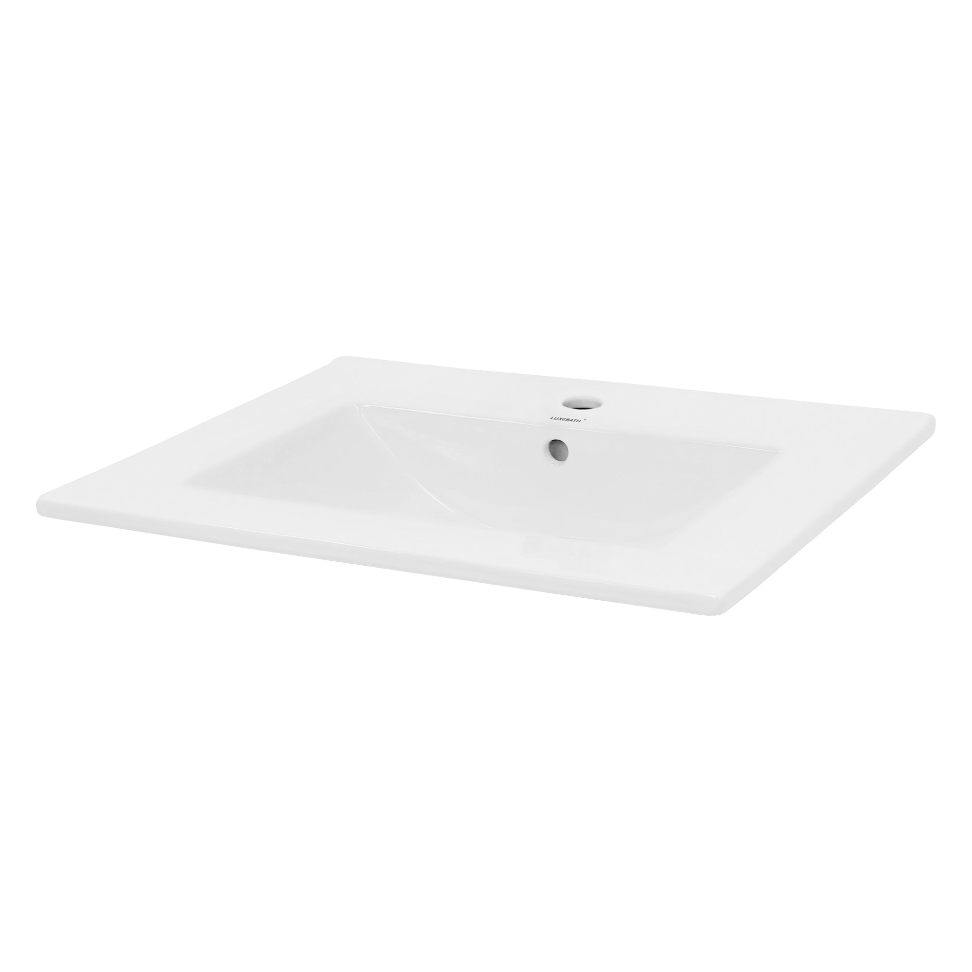 Lavabo bianco di forma rettangolare con un rubinetto.
